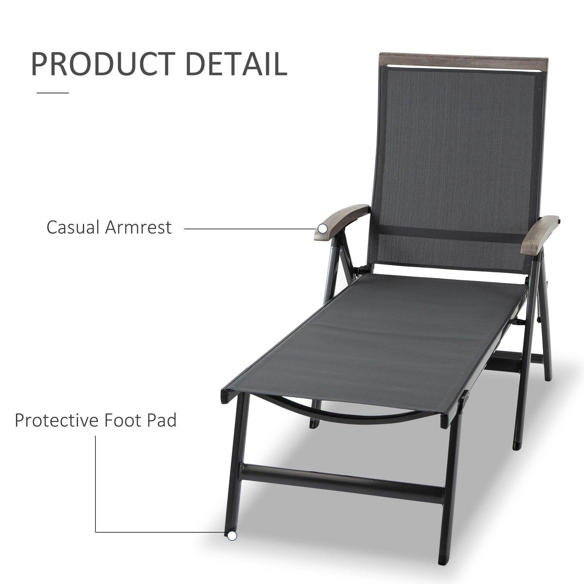 Outsunny Outdoor Folding Sun Lounger - Adjustable Chaise Lounge Chair - ALL4U RETAILER LTD