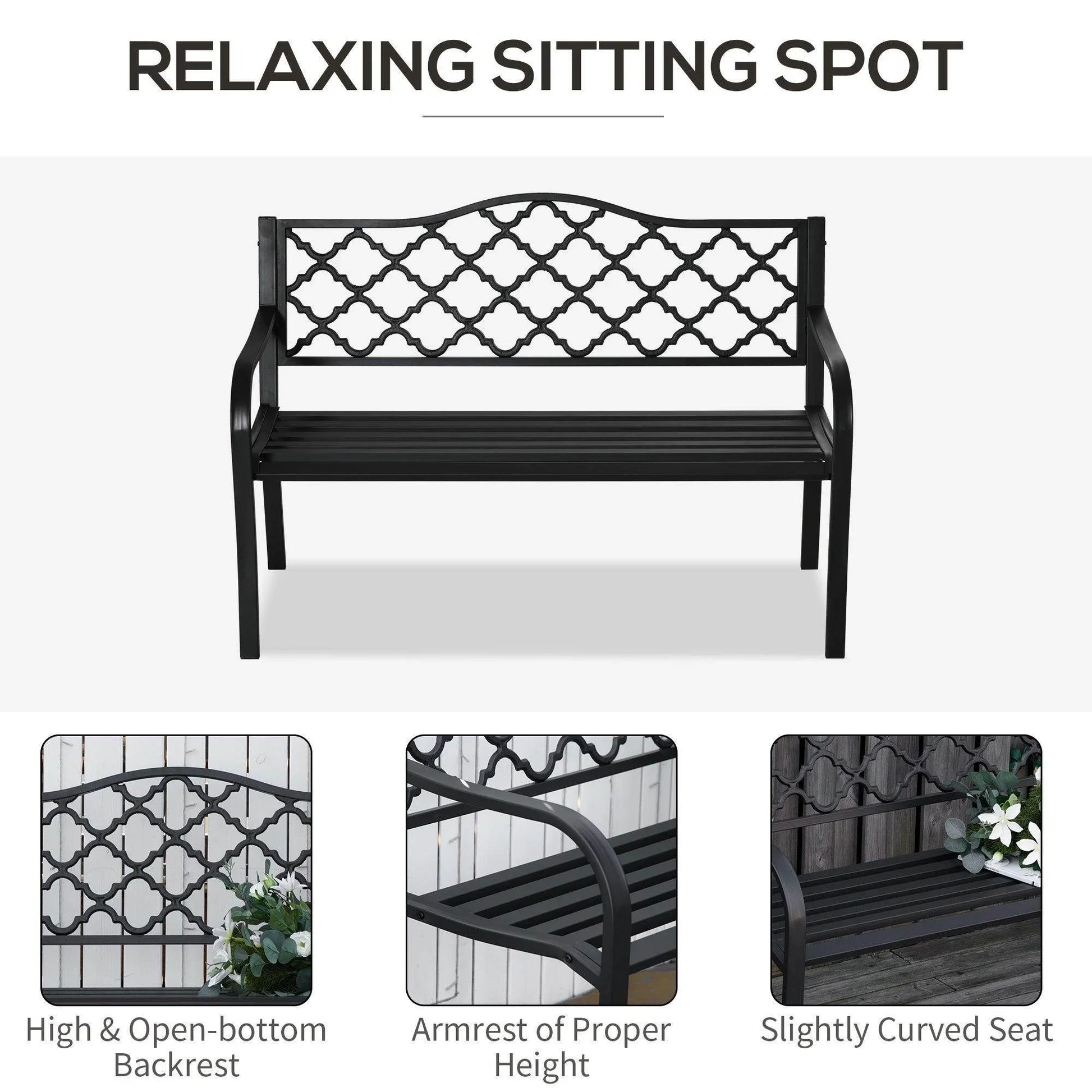 Outsunny Outdoor Garden Loveseat Bench Cast Iron Antique Park Chair - ALL4U RETAILER LTD