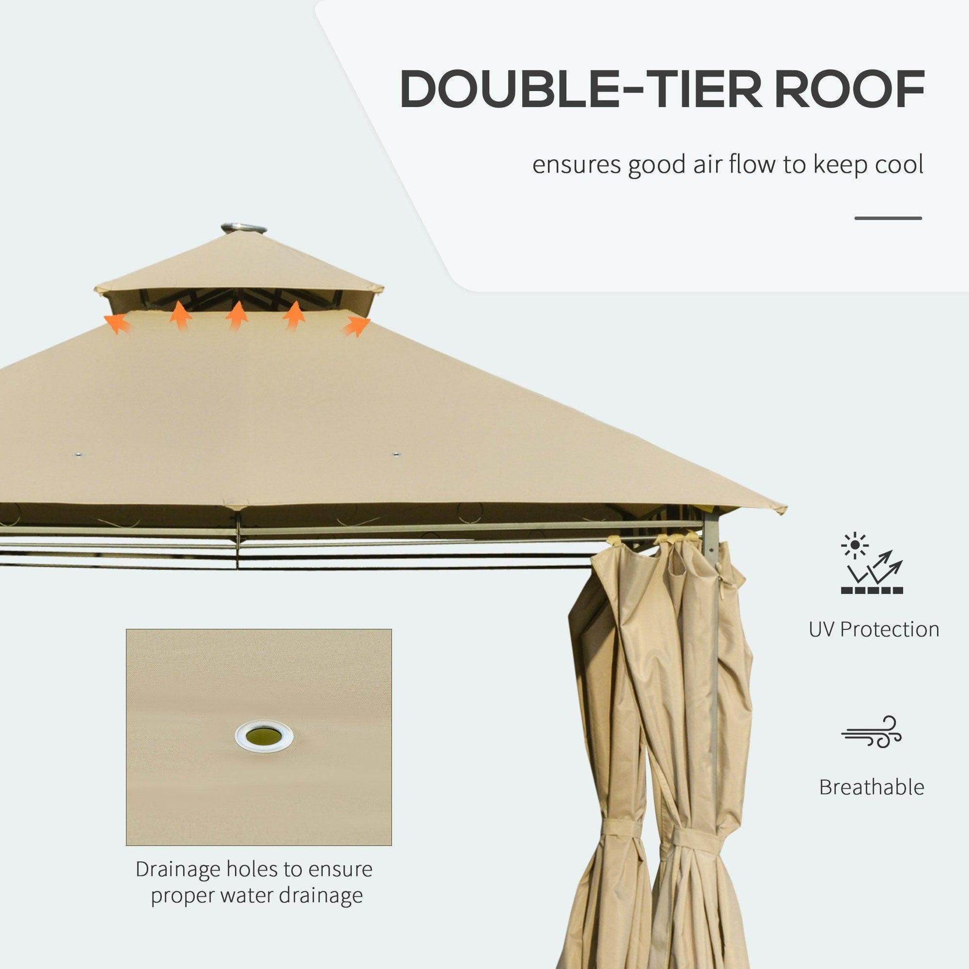 Outsunny Outdoor Gazebo Canopy - Khaki - ALL4U RETAILER LTD