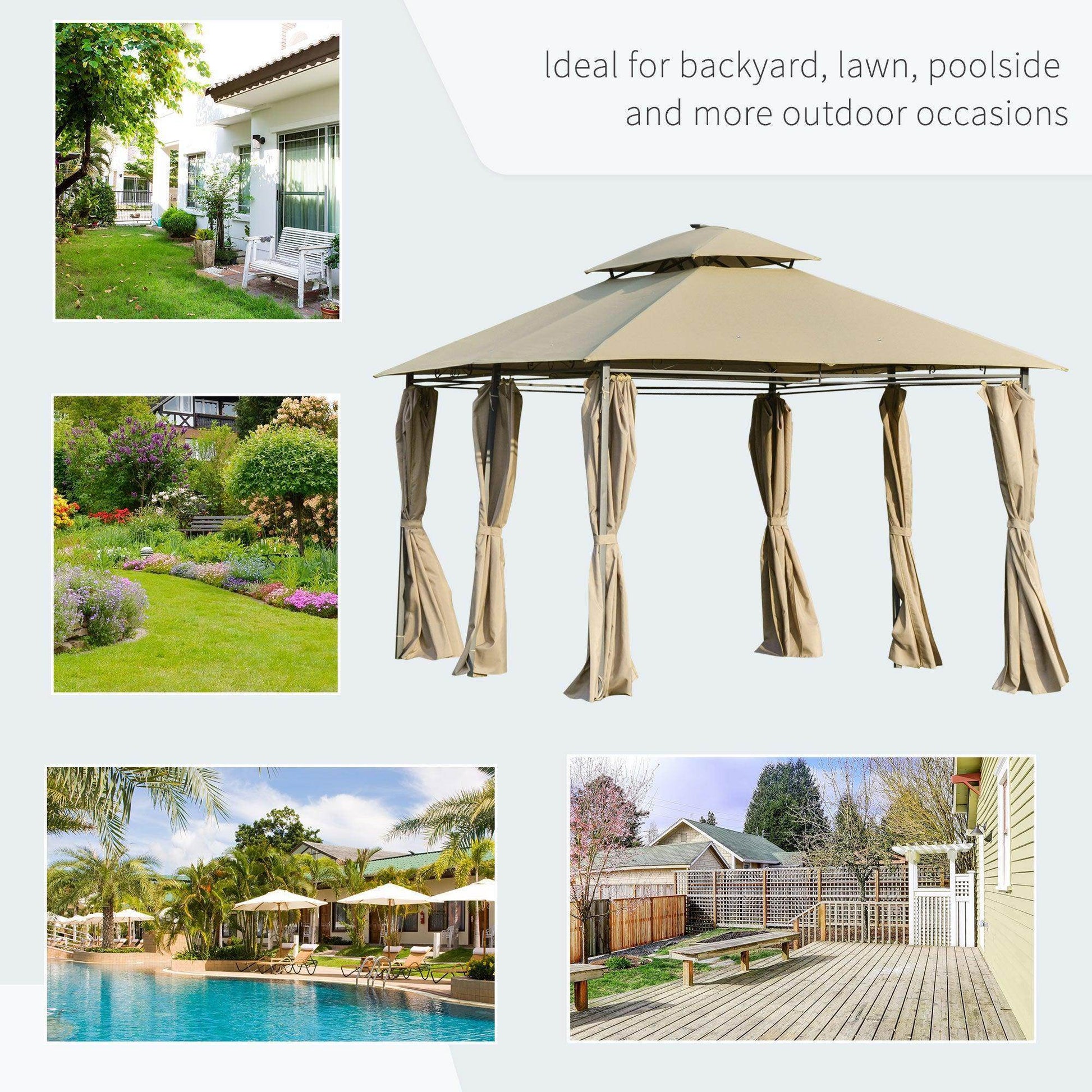 Outsunny Outdoor Gazebo Canopy - Khaki - ALL4U RETAILER LTD