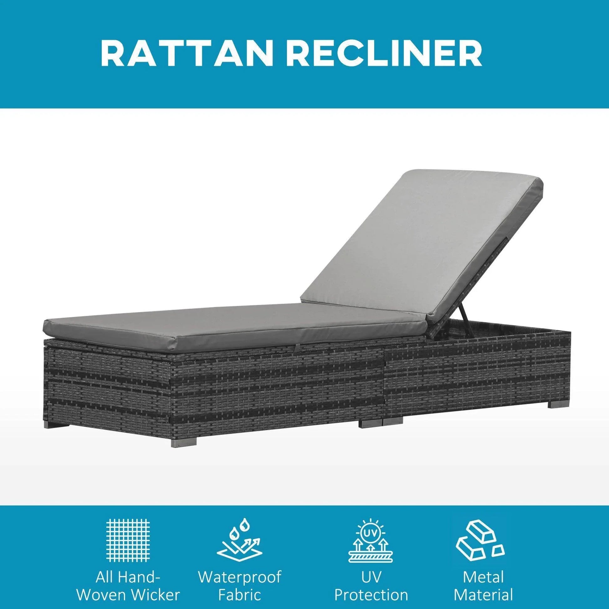 Outsunny Outdoor Grey Rattan Sun Loungers - Set of 2 - ALL4U RETAILER LTD