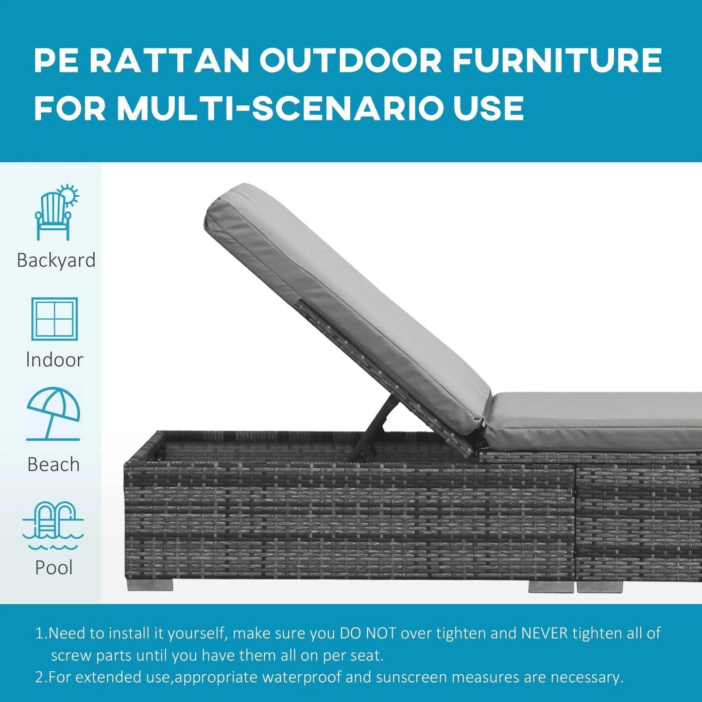 Outsunny Outdoor Grey Rattan Sun Loungers - Set of 2 - ALL4U RETAILER LTD