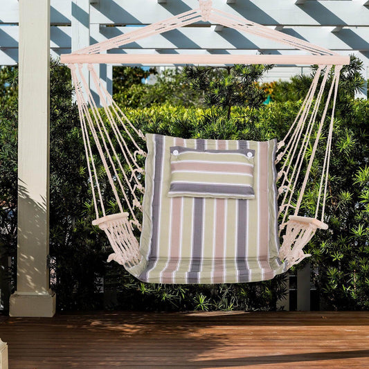 Outsunny Outdoor Hanging Hammock Chair - Multicoloured Stripes - ALL4U RETAILER LTD