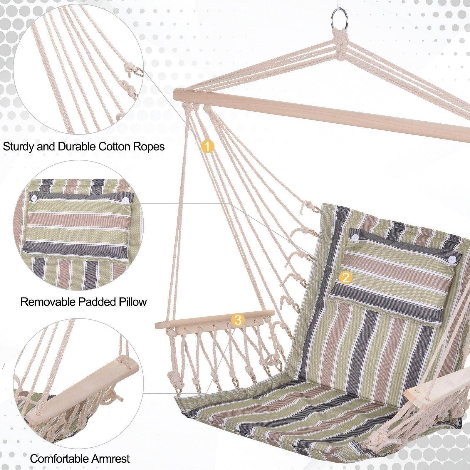 Outsunny Outdoor Hanging Hammock Chair - Multicoloured Stripes - ALL4U RETAILER LTD
