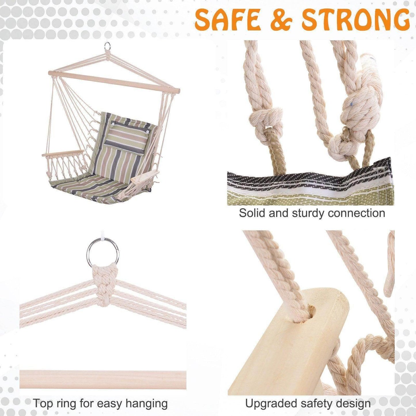 Outsunny Outdoor Hanging Hammock Chair - Multicoloured Stripes - ALL4U RETAILER LTD