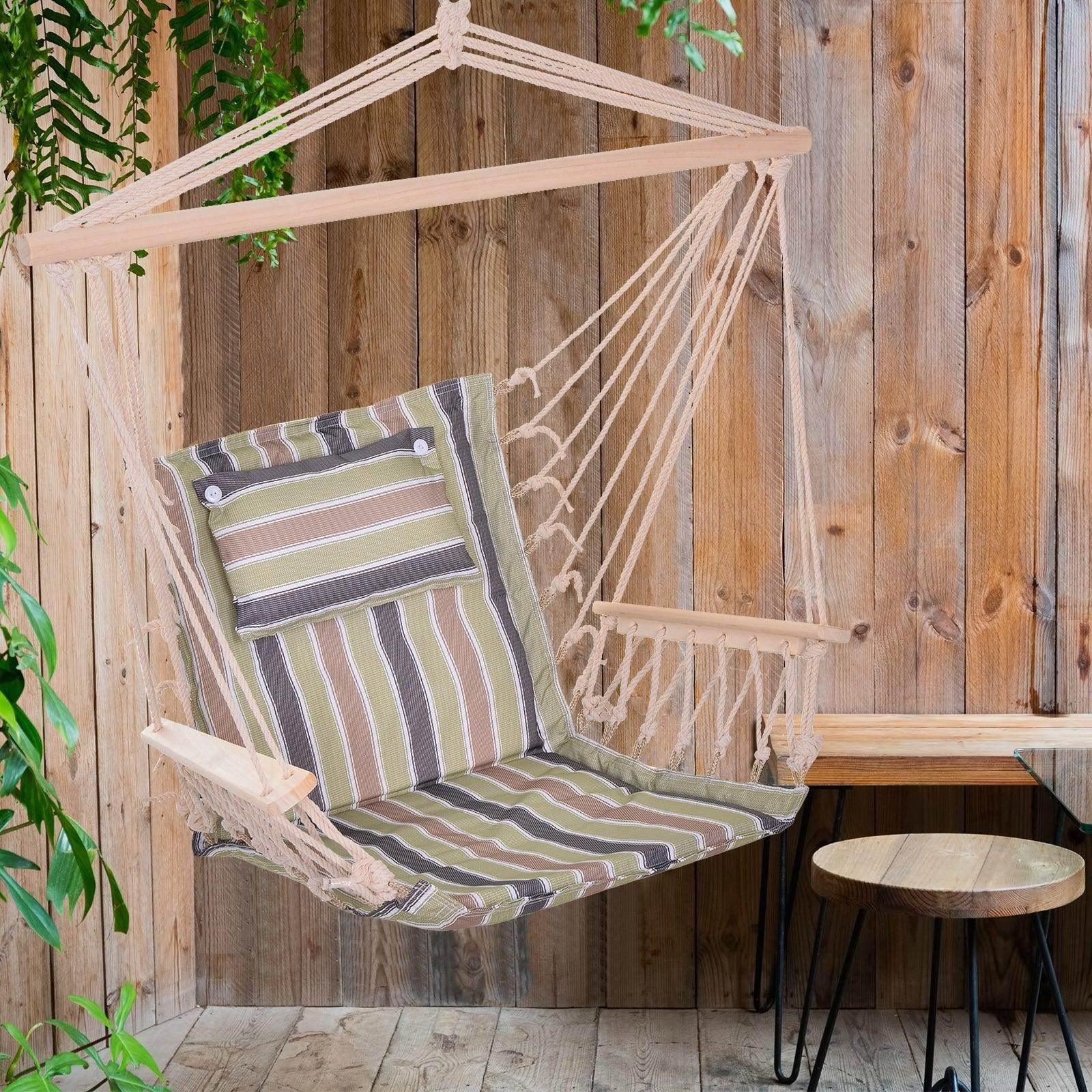 Outsunny Outdoor Hanging Hammock Chair - Multicoloured Stripes - ALL4U RETAILER LTD