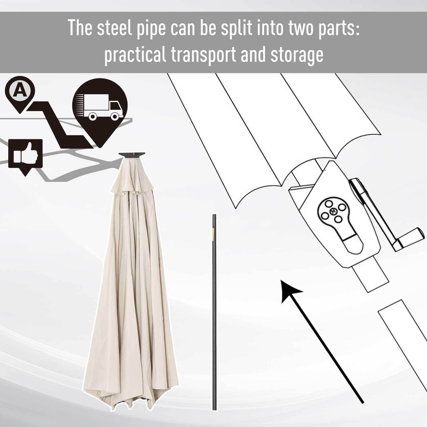 Outsunny Outdoor LED Lighted Sun Umbrella - ALL4U RETAILER LTD