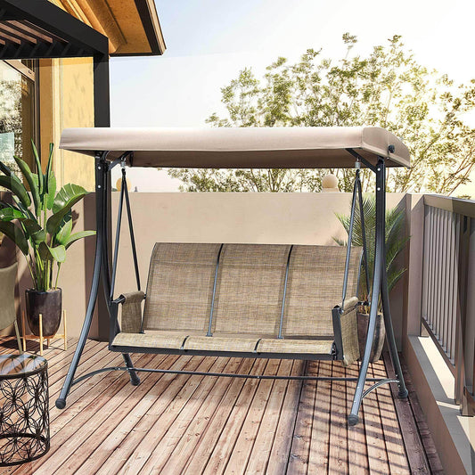 Outsunny Outdoor Patio Porch Swing Chair with Canopy - Brown - ALL4U RETAILER LTD