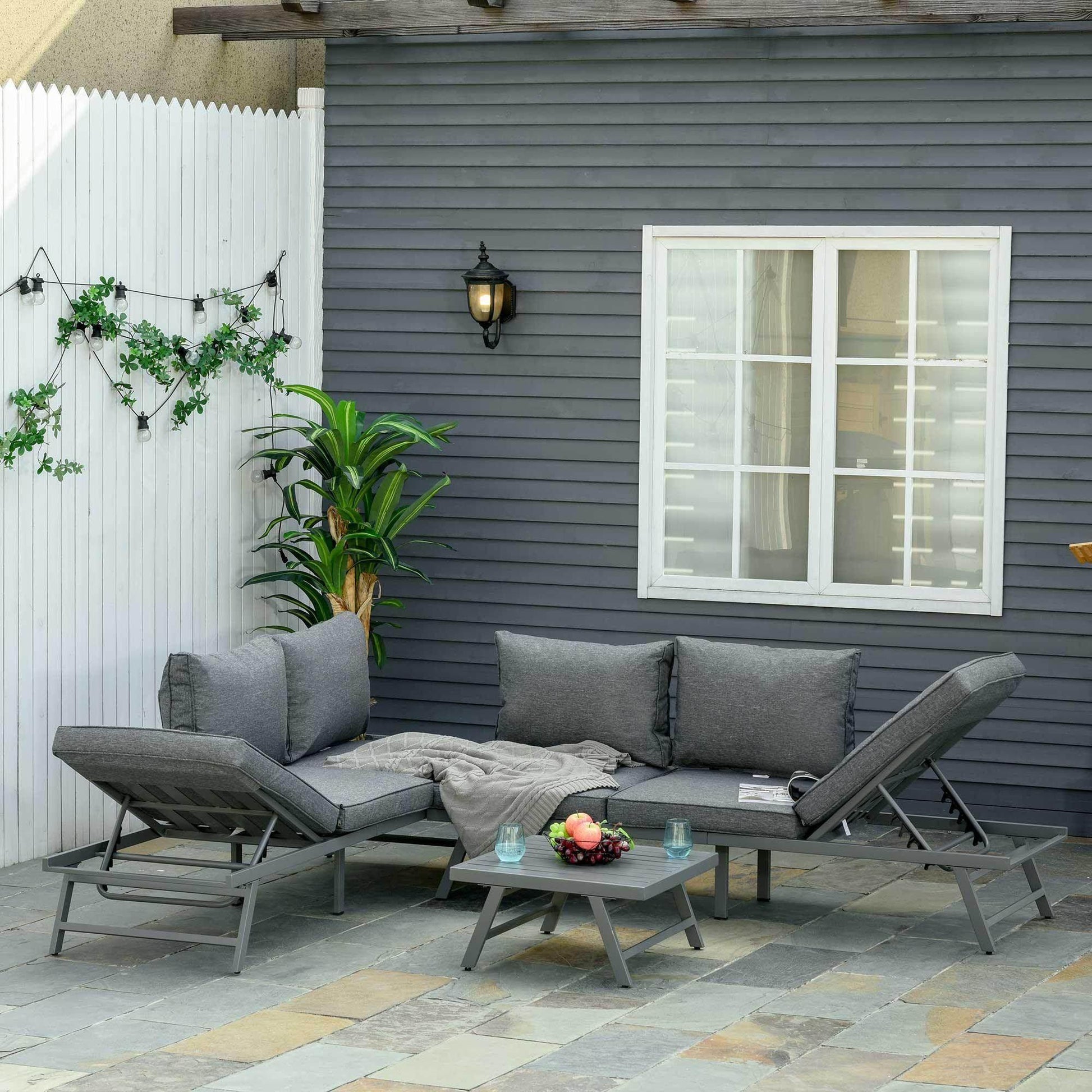 Outsunny Outdoor Patio Set with Convertible Sofa - Grey - ALL4U RETAILER LTD