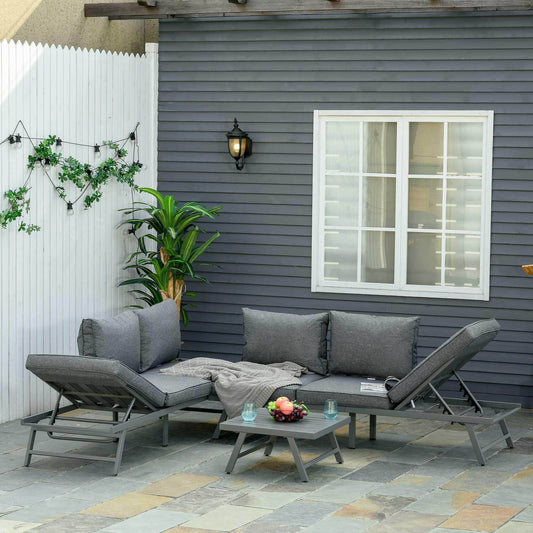 Outsunny Outdoor Patio Set with Convertible Sofa - Grey - ALL4U RETAILER LTD