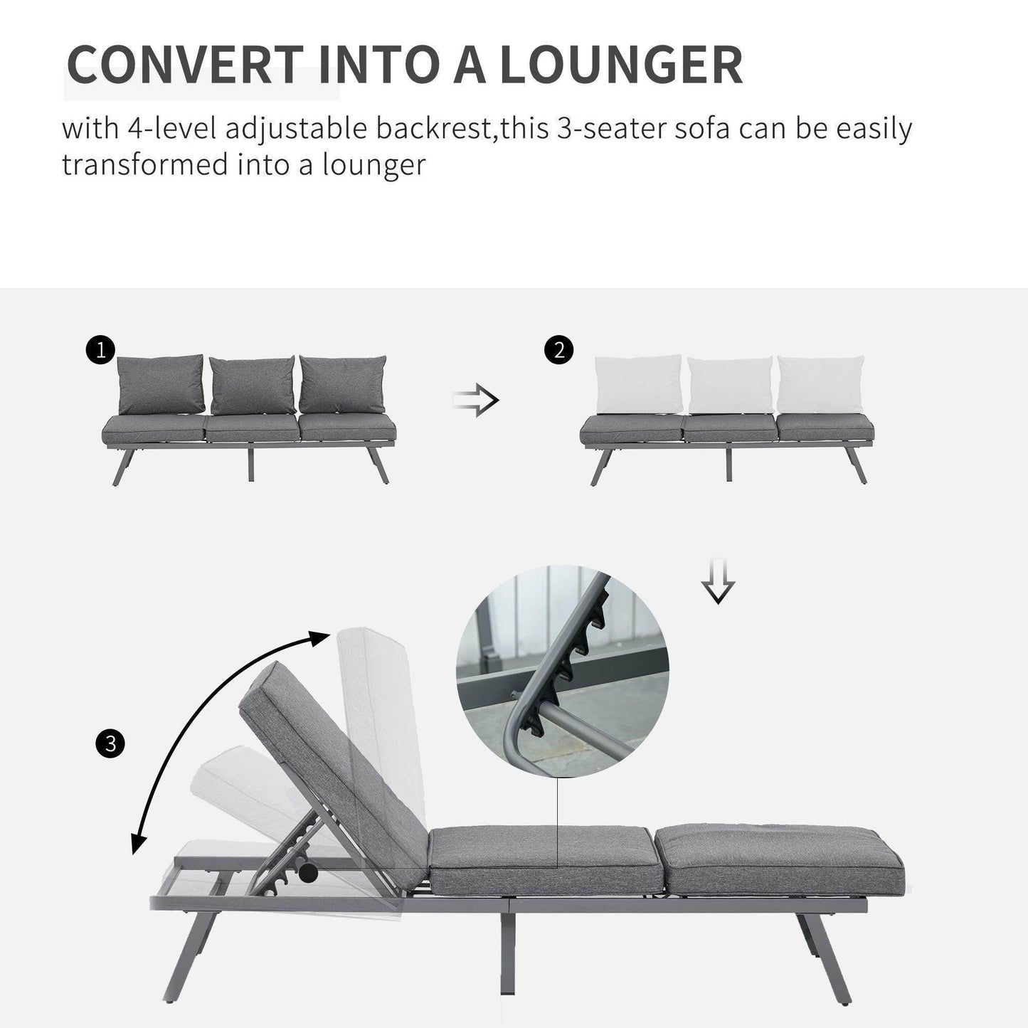 Outsunny Outdoor Patio Set with Convertible Sofa - Grey - ALL4U RETAILER LTD