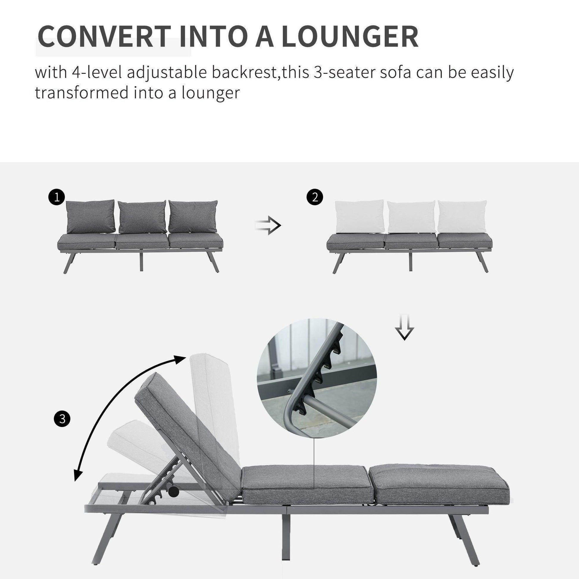 Outsunny Outdoor Patio Set with Convertible Sofa - Grey - ALL4U RETAILER LTD