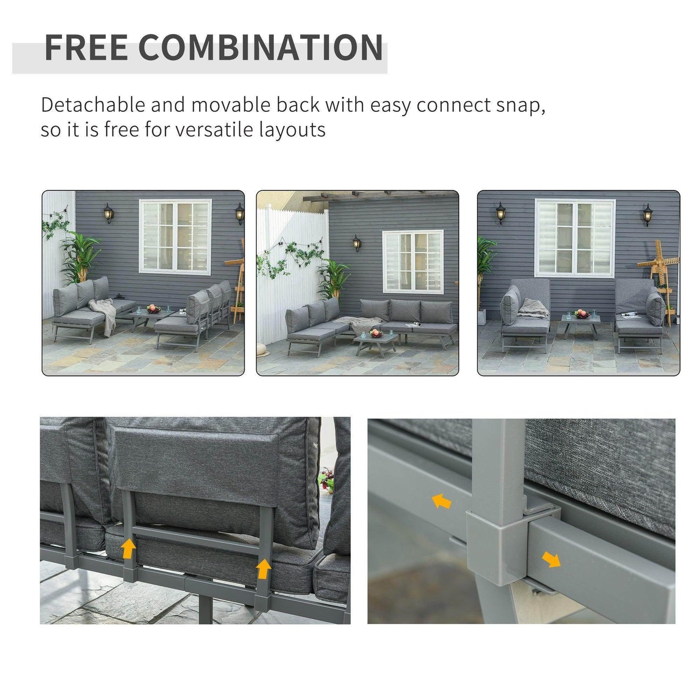 Outsunny Outdoor Patio Set with Convertible Sofa - Grey - ALL4U RETAILER LTD