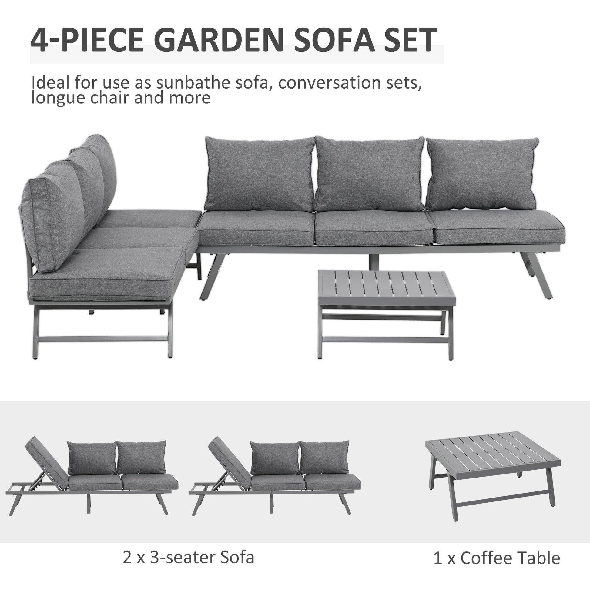 Outsunny Outdoor Patio Set with Convertible Sofa - Grey - ALL4U RETAILER LTD