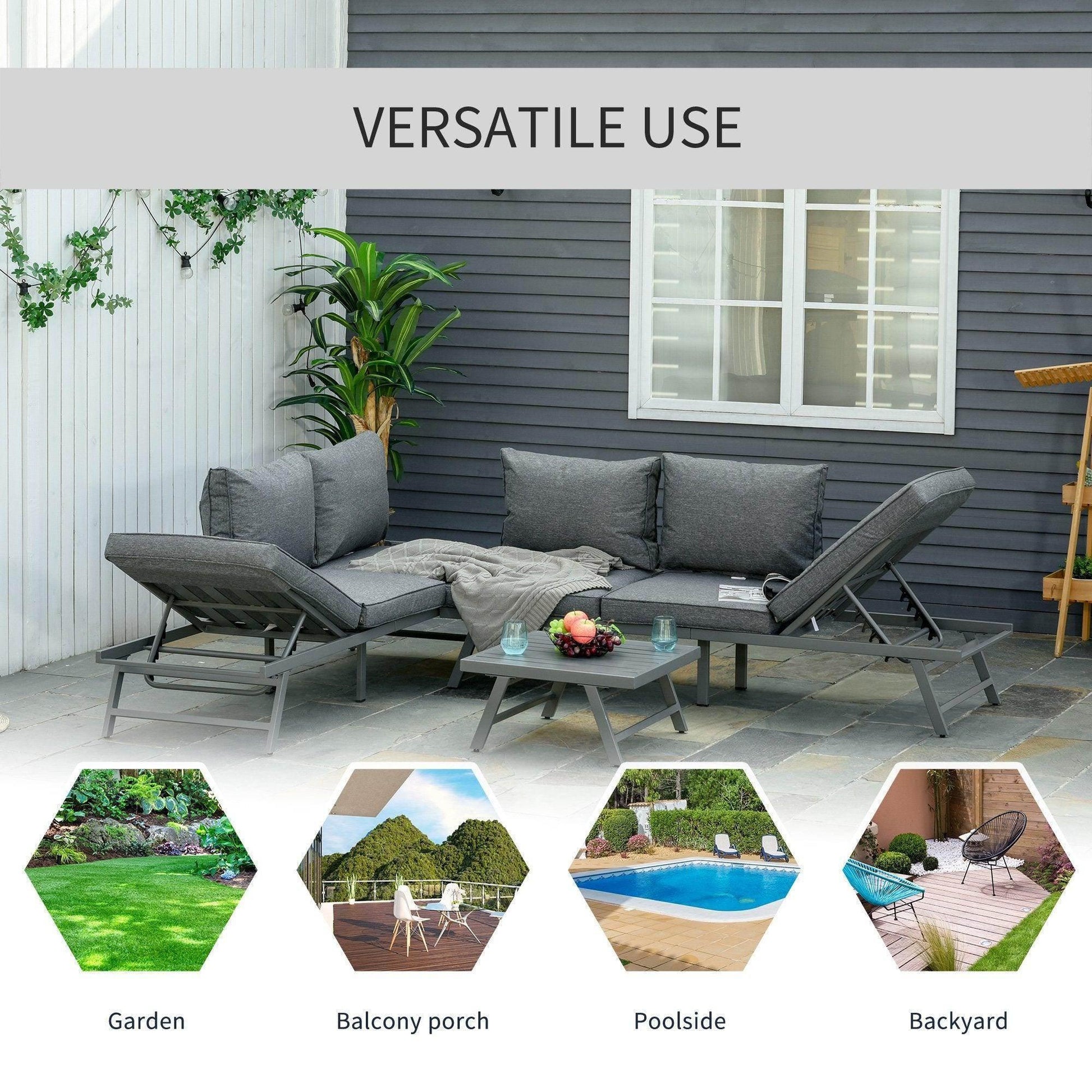 Outsunny Outdoor Patio Set with Convertible Sofa - Grey - ALL4U RETAILER LTD