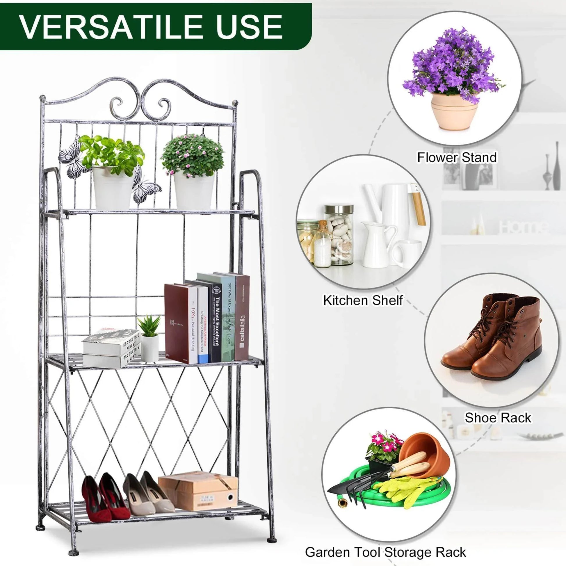 Outsunny Outdoor Plant Stand Display Rack - 3-Tier Metal Flower Holder - ALL4U RETAILER LTD