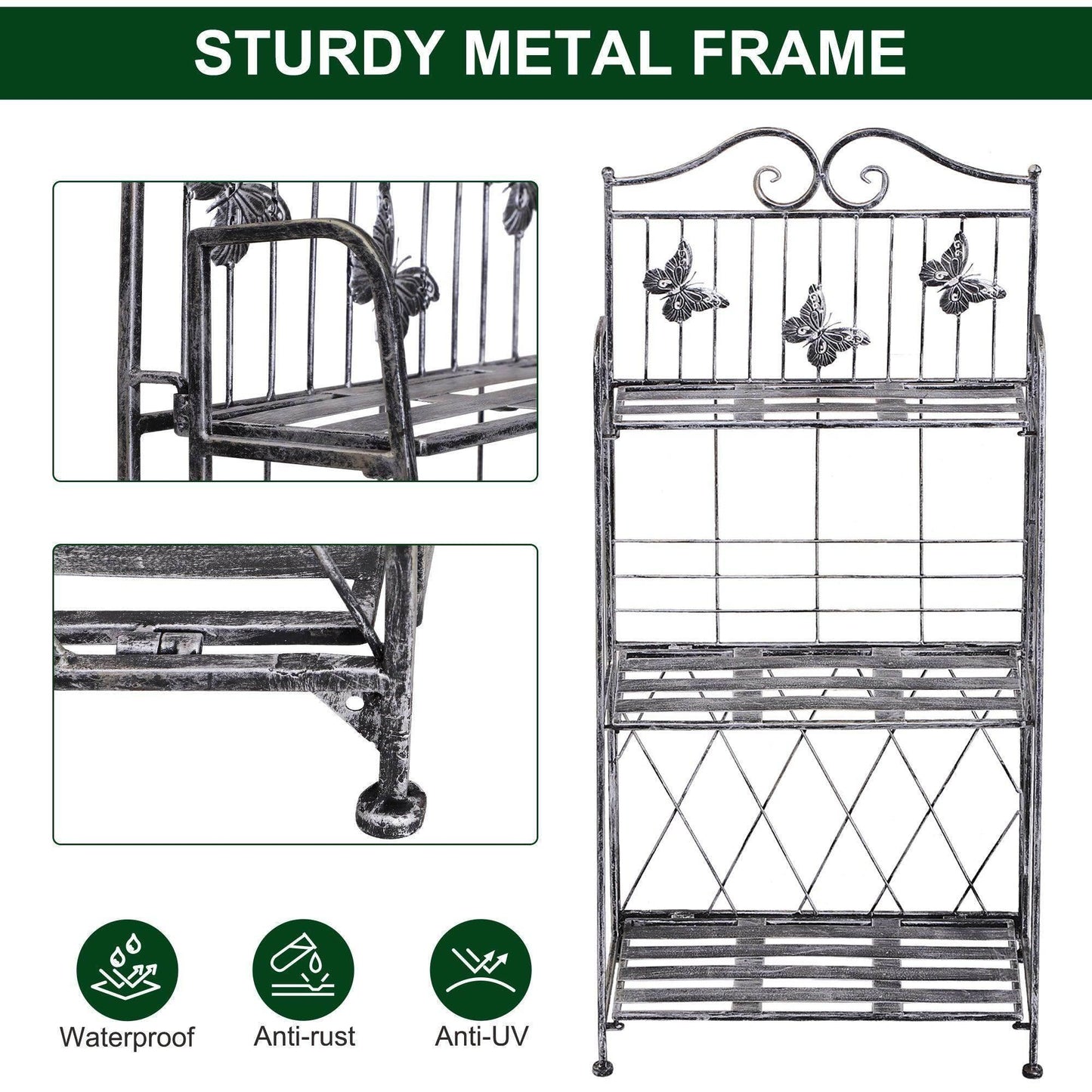 Outsunny Outdoor Plant Stand Display Rack - 3-Tier Metal Flower Holder - ALL4U RETAILER LTD