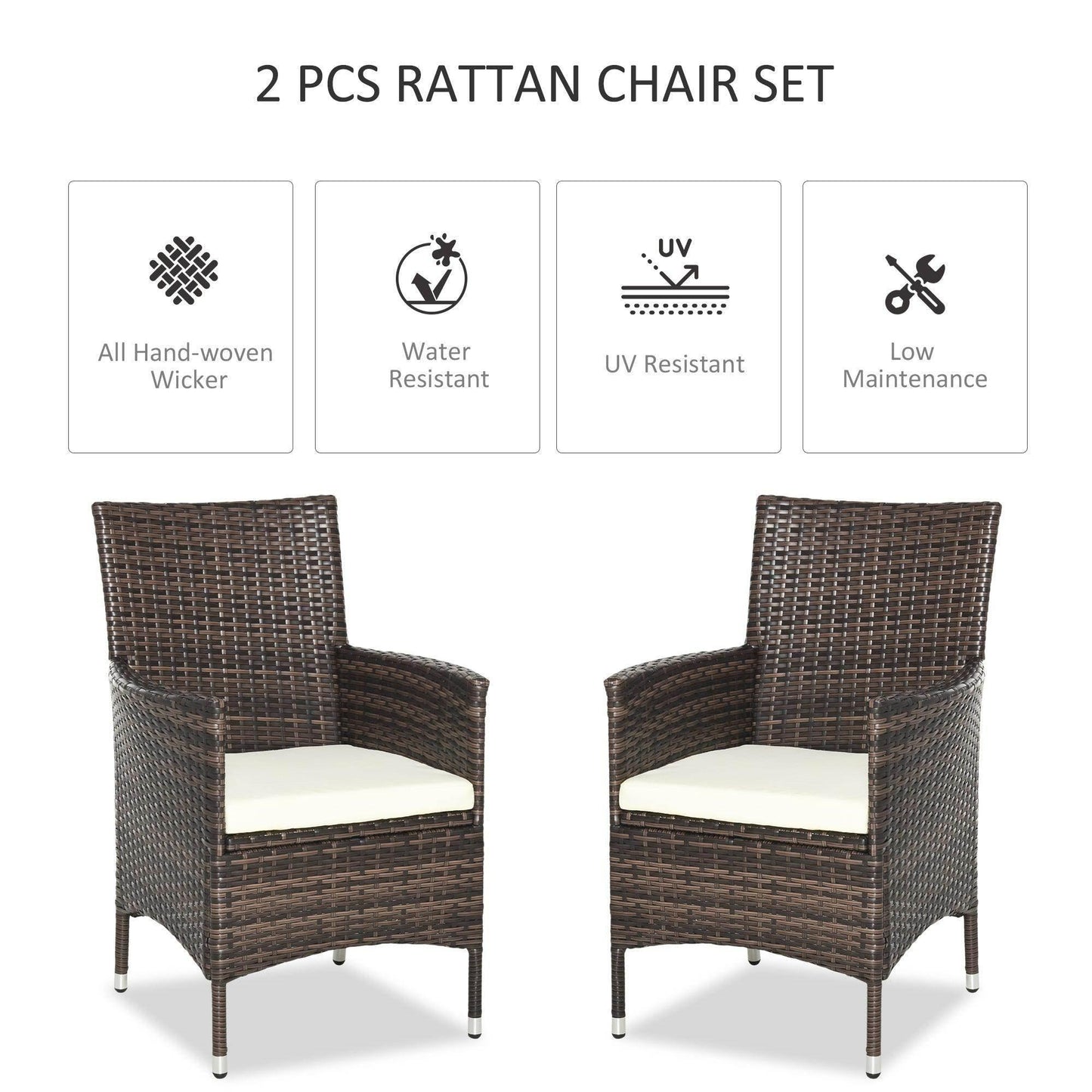 Outsunny Outdoor Rattan Armchair Dining Chair - 2 Seater - ALL4U RETAILER LTD