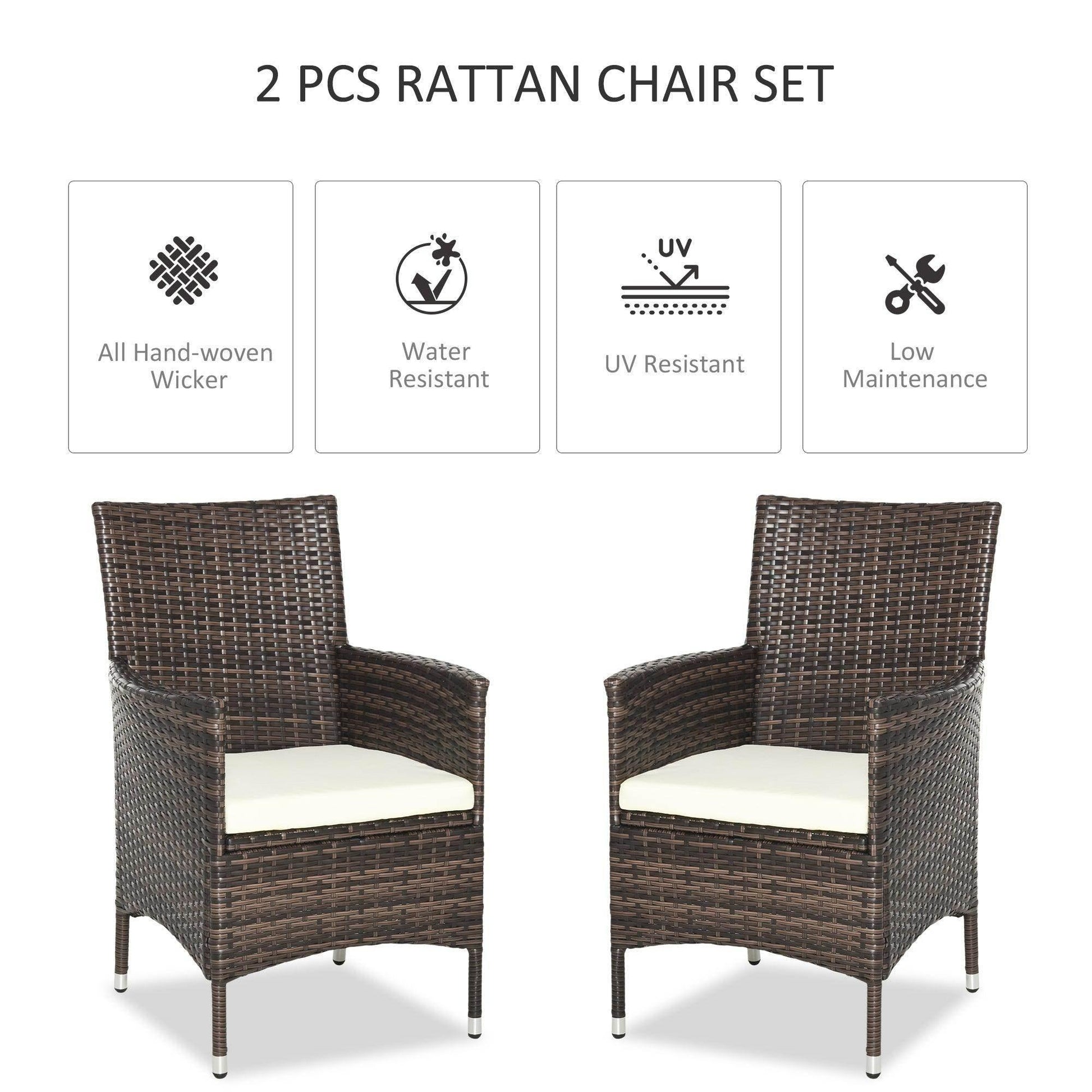 Outsunny Outdoor Rattan Armchair Dining Chair - 2 Seater - ALL4U RETAILER LTD