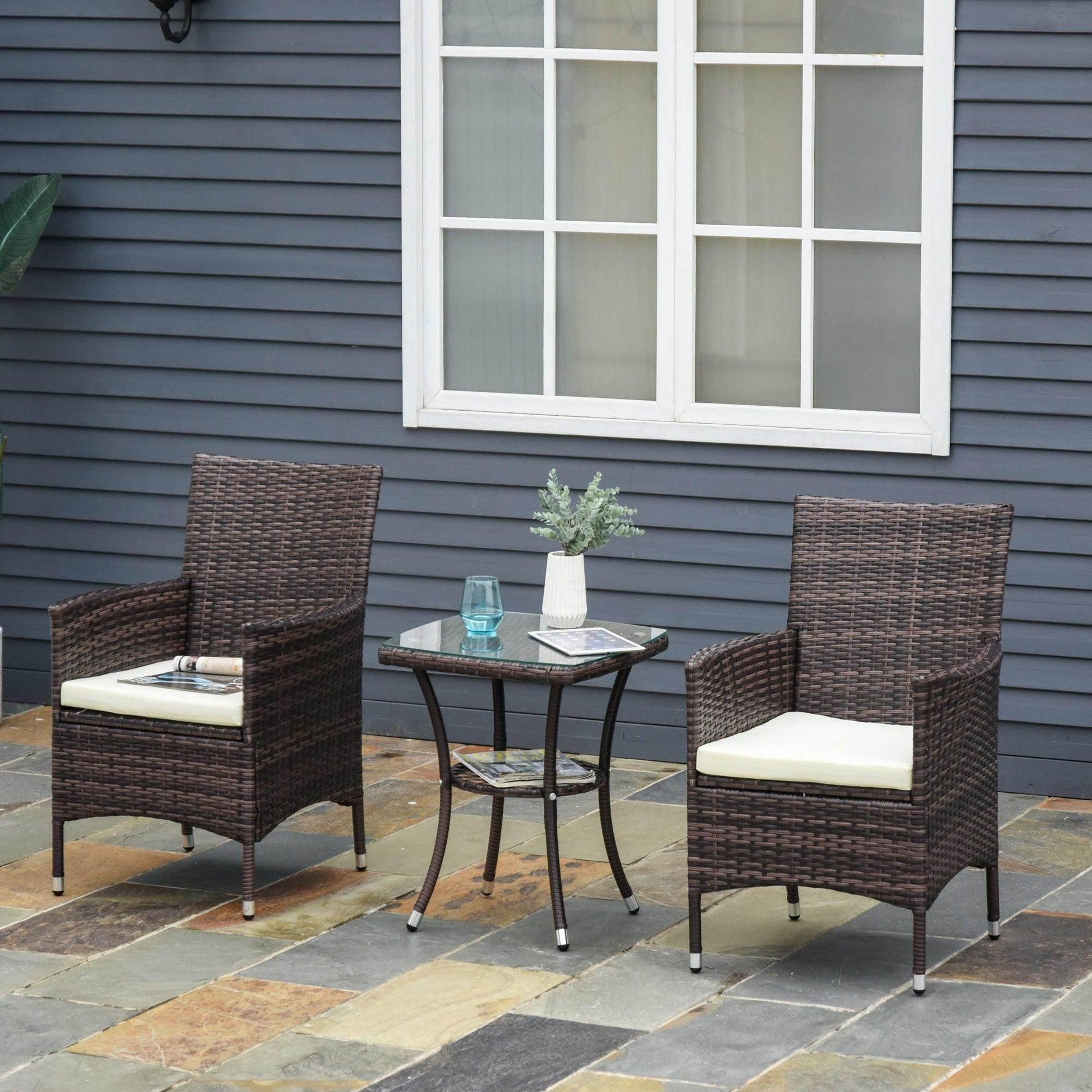 Outsunny Outdoor Rattan Bistro Set - 3 PCs - ALL4U RETAILER LTD