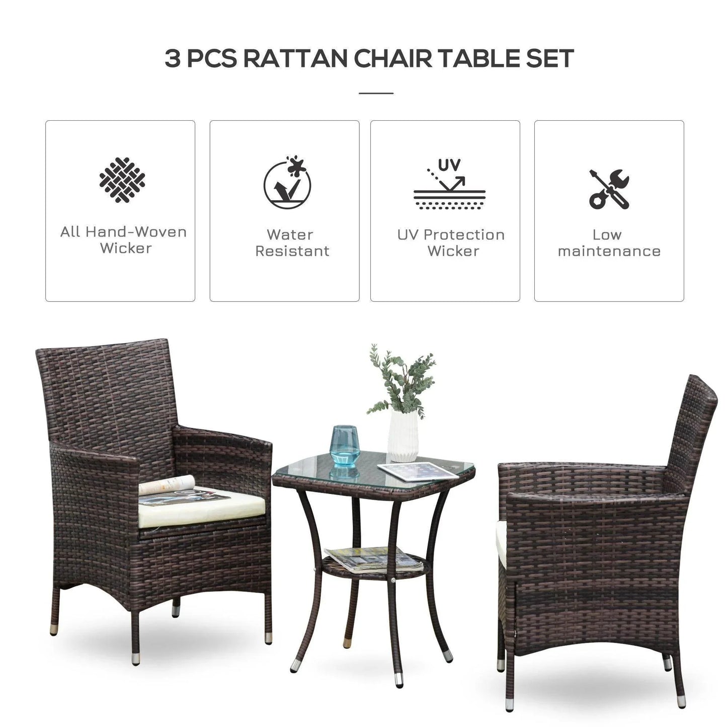 Outsunny Outdoor Rattan Bistro Set - 3 PCs - ALL4U RETAILER LTD