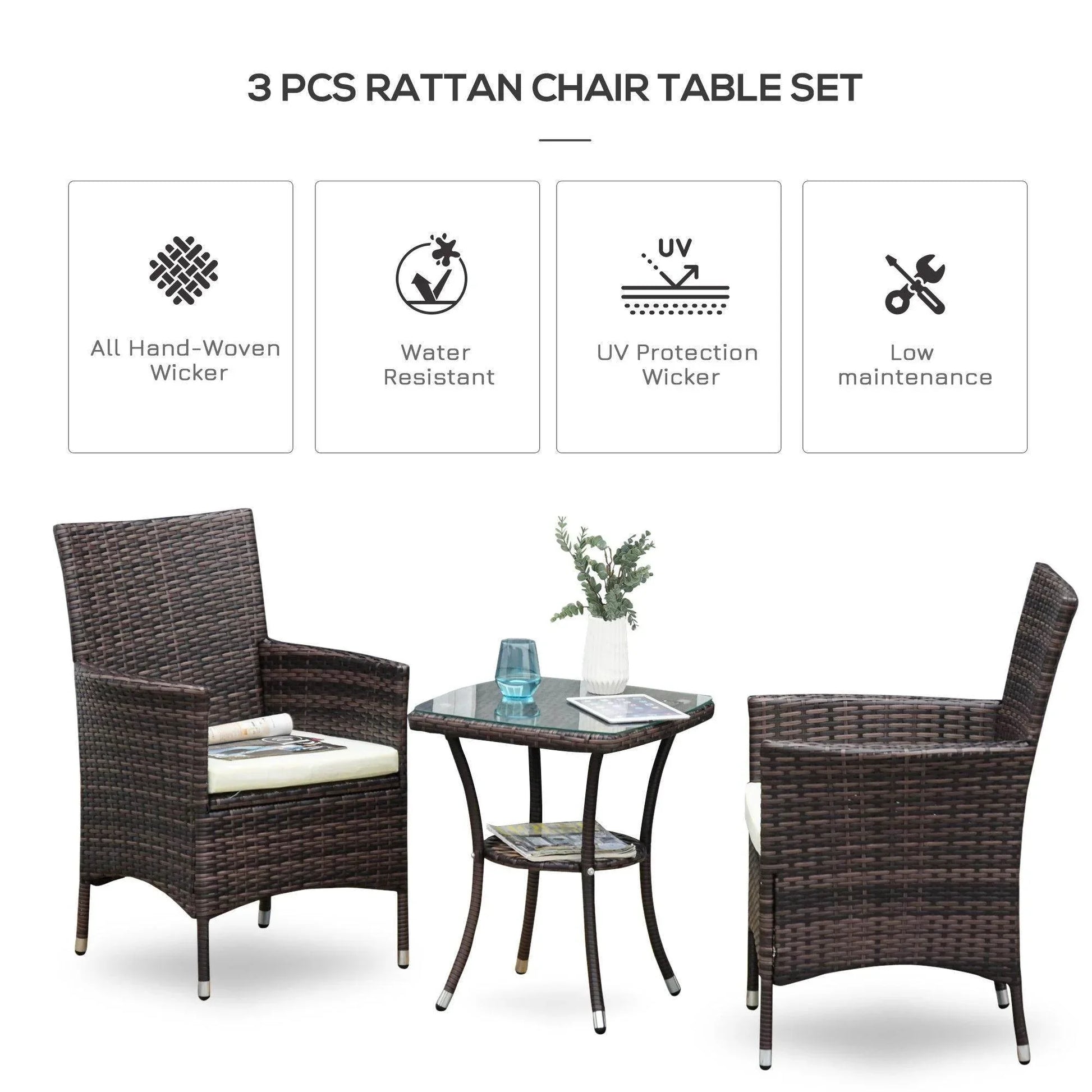 Outsunny Outdoor Rattan Bistro Set - 3 PCs - ALL4U RETAILER LTD