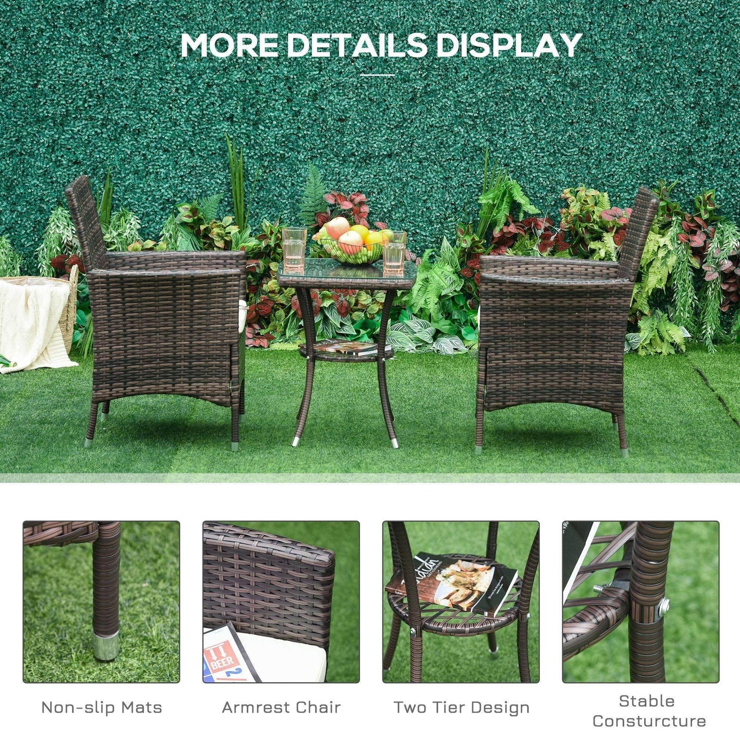 Outsunny Outdoor Rattan Bistro Set - 3 PCs - ALL4U RETAILER LTD