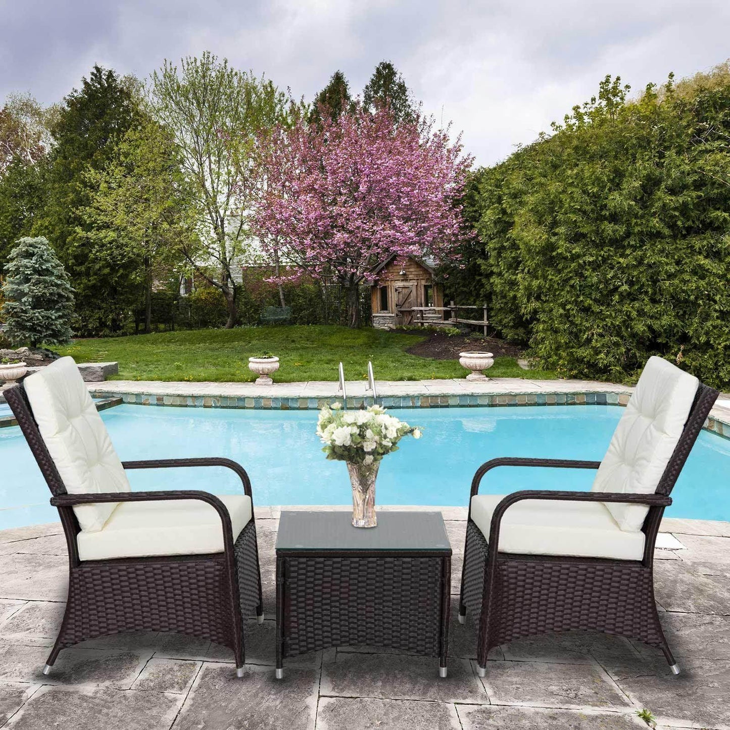 Outsunny Outdoor Rattan Bistro Set with Cover - ALL4U RETAILER LTD