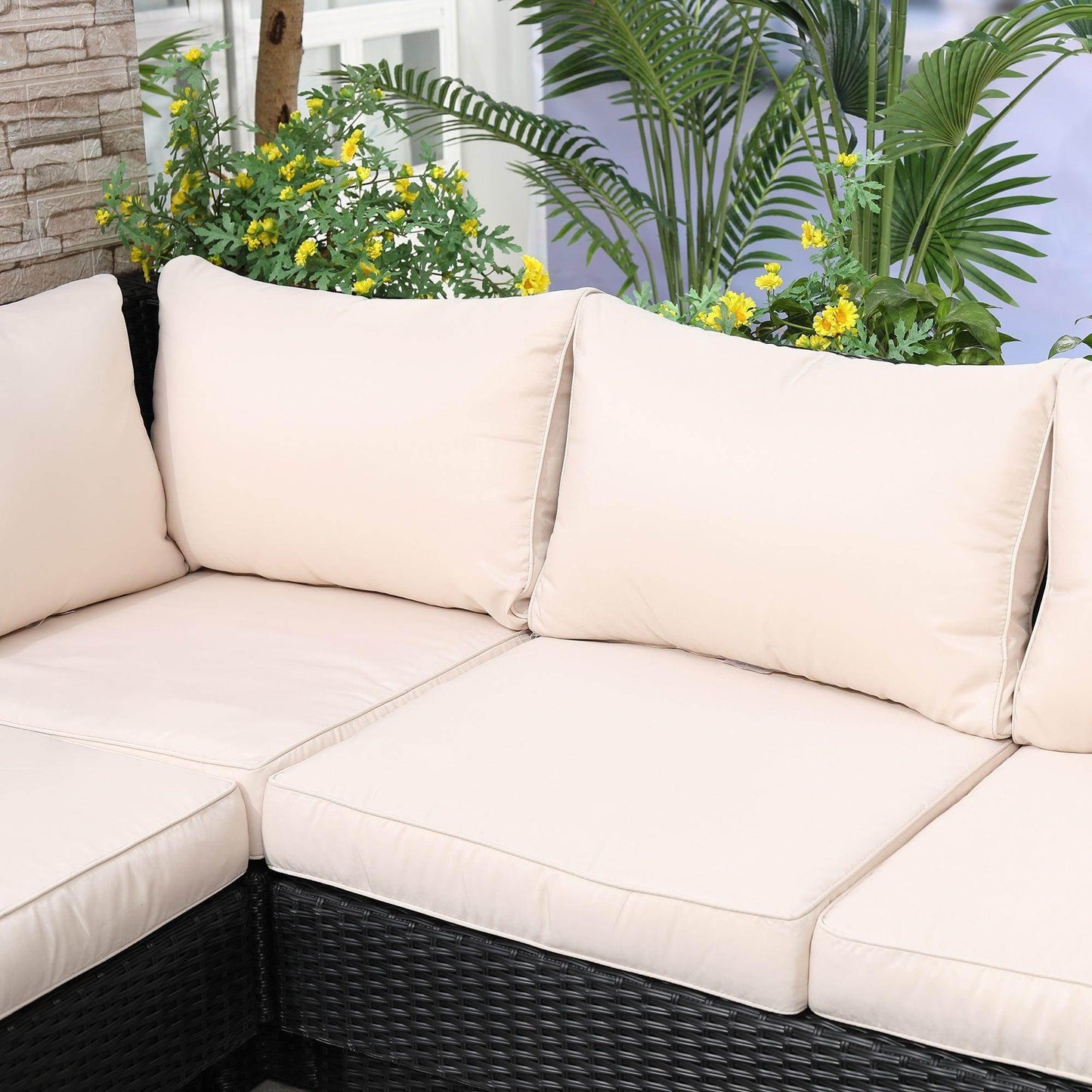 Outsunny Outdoor Rattan Corner Sofa Set with Coffee Table - ALL4U RETAILER LTD