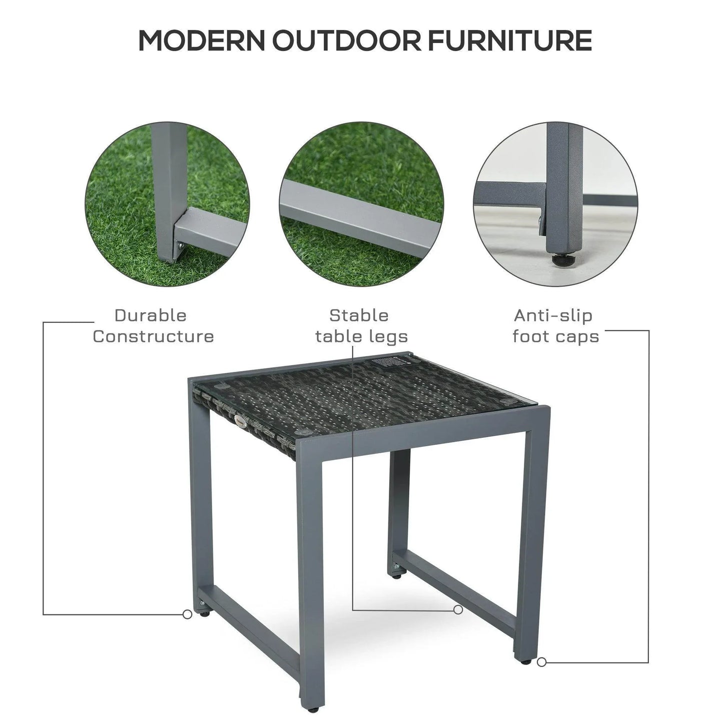 Outsunny Outdoor Rattan End Table - Patio Sofa Chat Garden Furniture - ALL4U RETAILER LTD