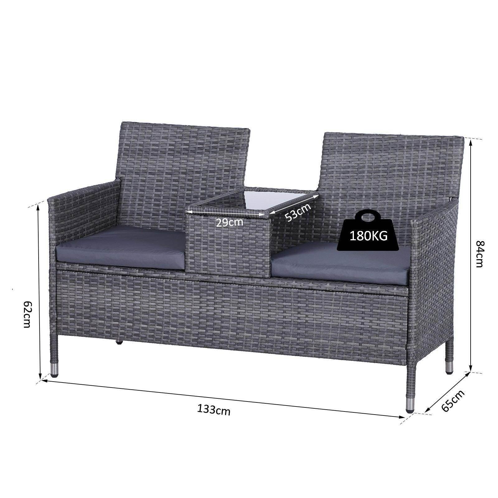Outsunny Outdoor Rattan Love Seat for Garden Patio - Grey - ALL4U RETAILER LTD