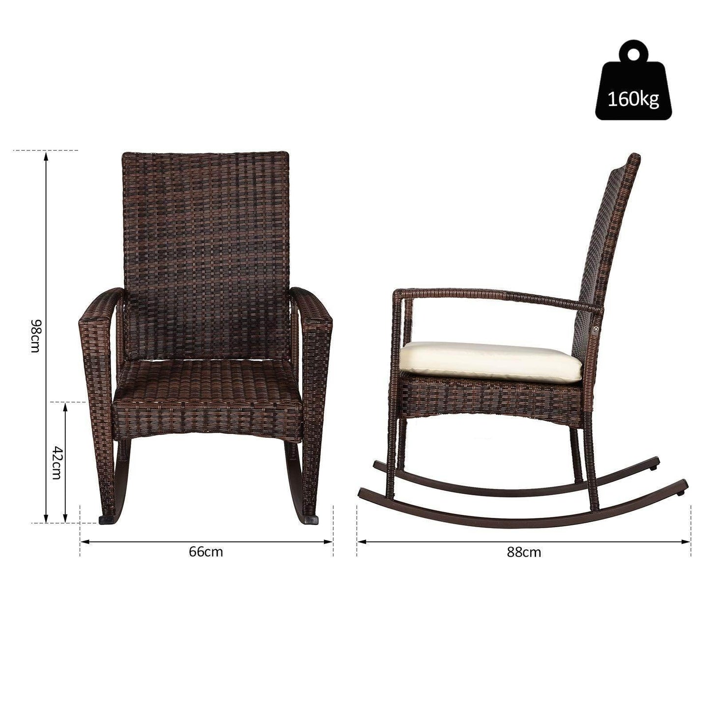 Outsunny Outdoor Rattan Rocking Chair - Brown - ALL4U RETAILER LTD