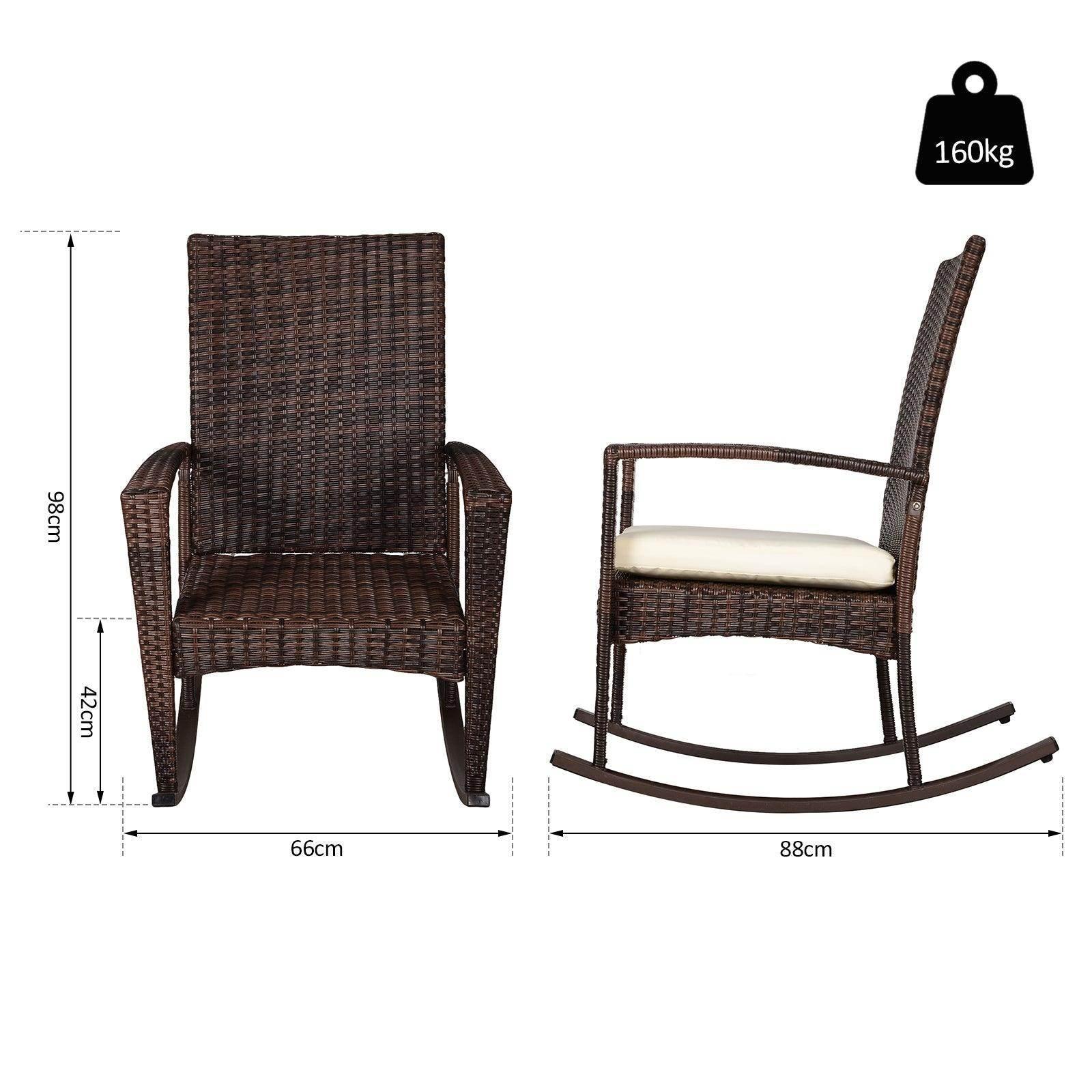 Outsunny Outdoor Rattan Rocking Chair - Brown - ALL4U RETAILER LTD