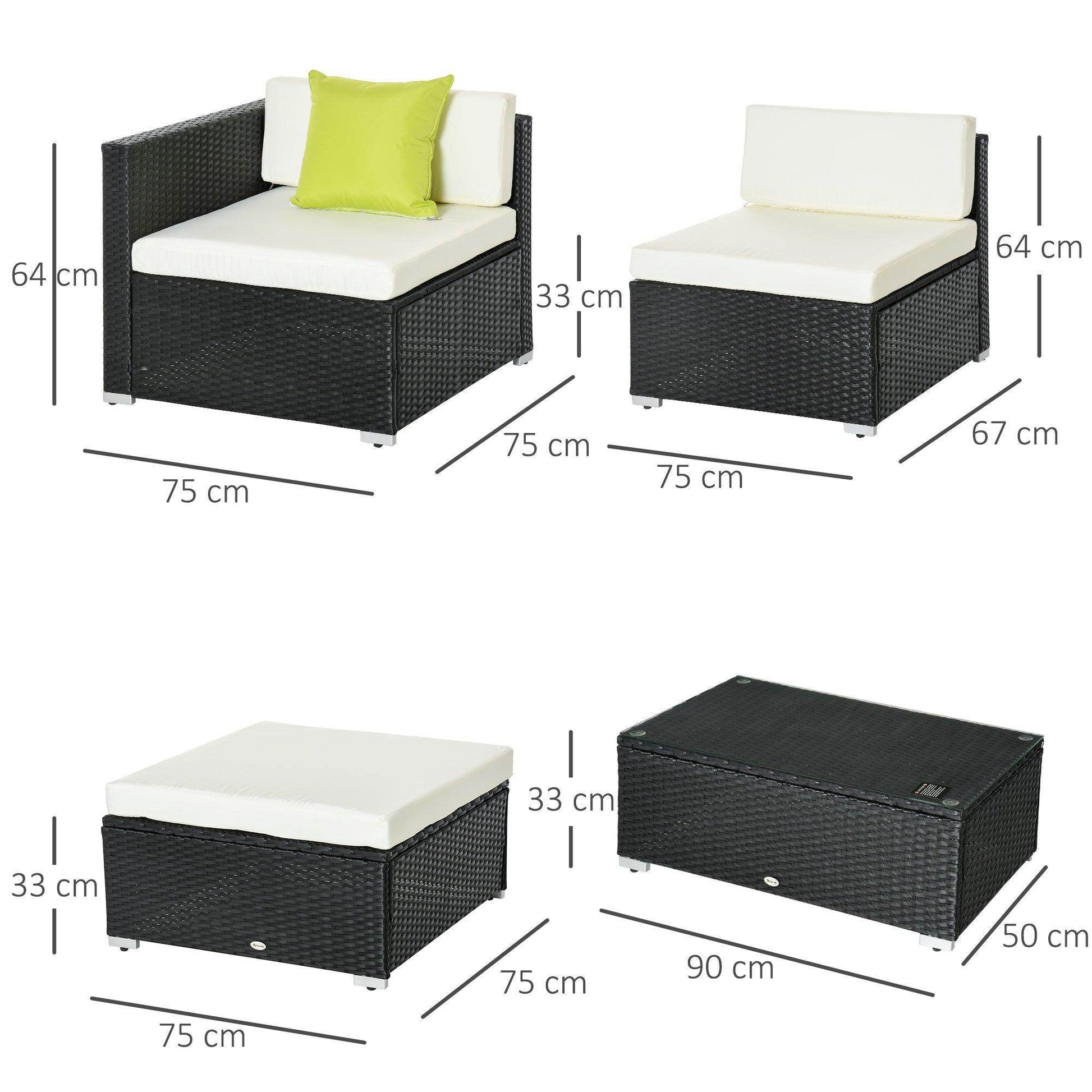 Outsunny Outdoor Rattan Sofa Set - Black - ALL4U RETAILER LTD