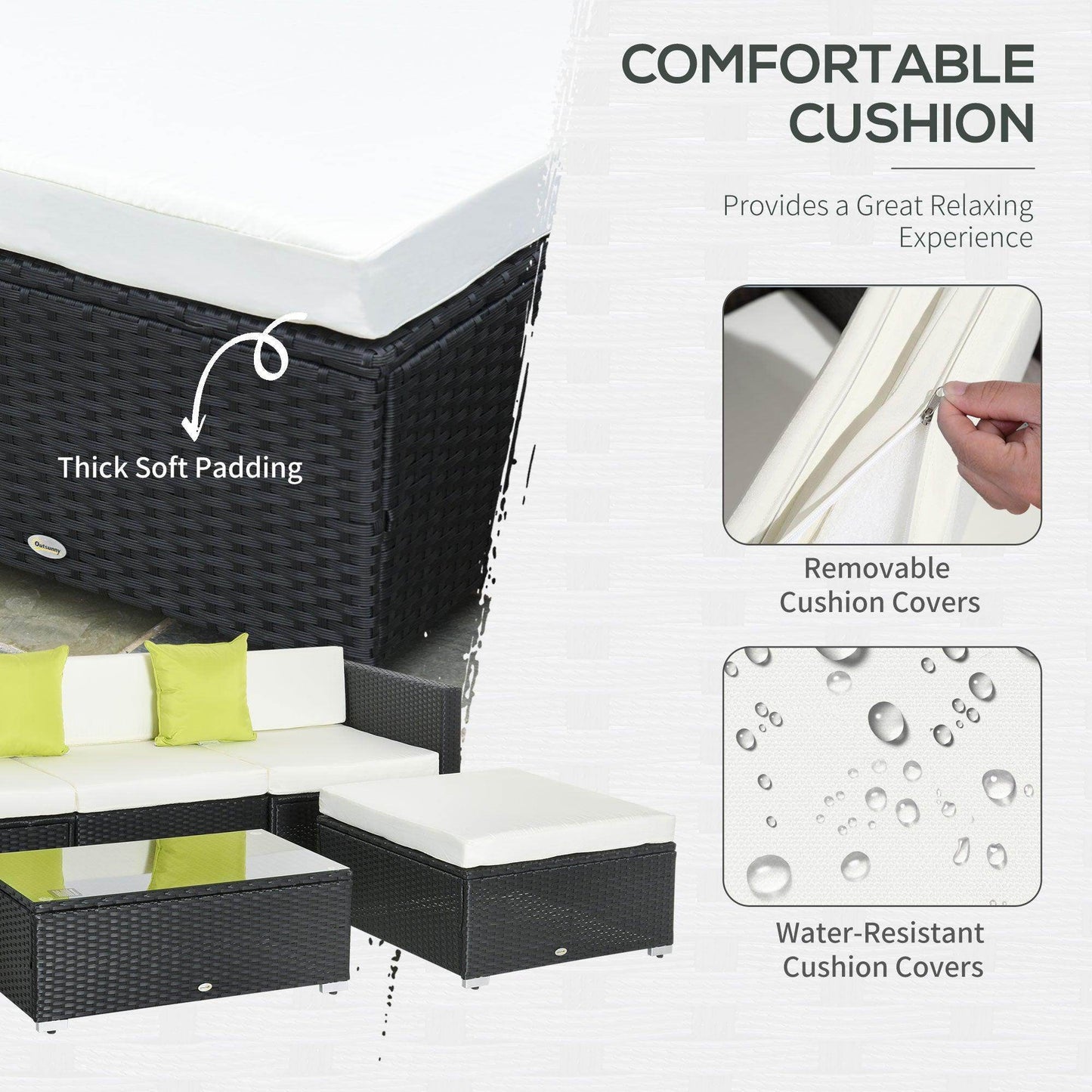 Outsunny Outdoor Rattan Sofa Set - Black - ALL4U RETAILER LTD