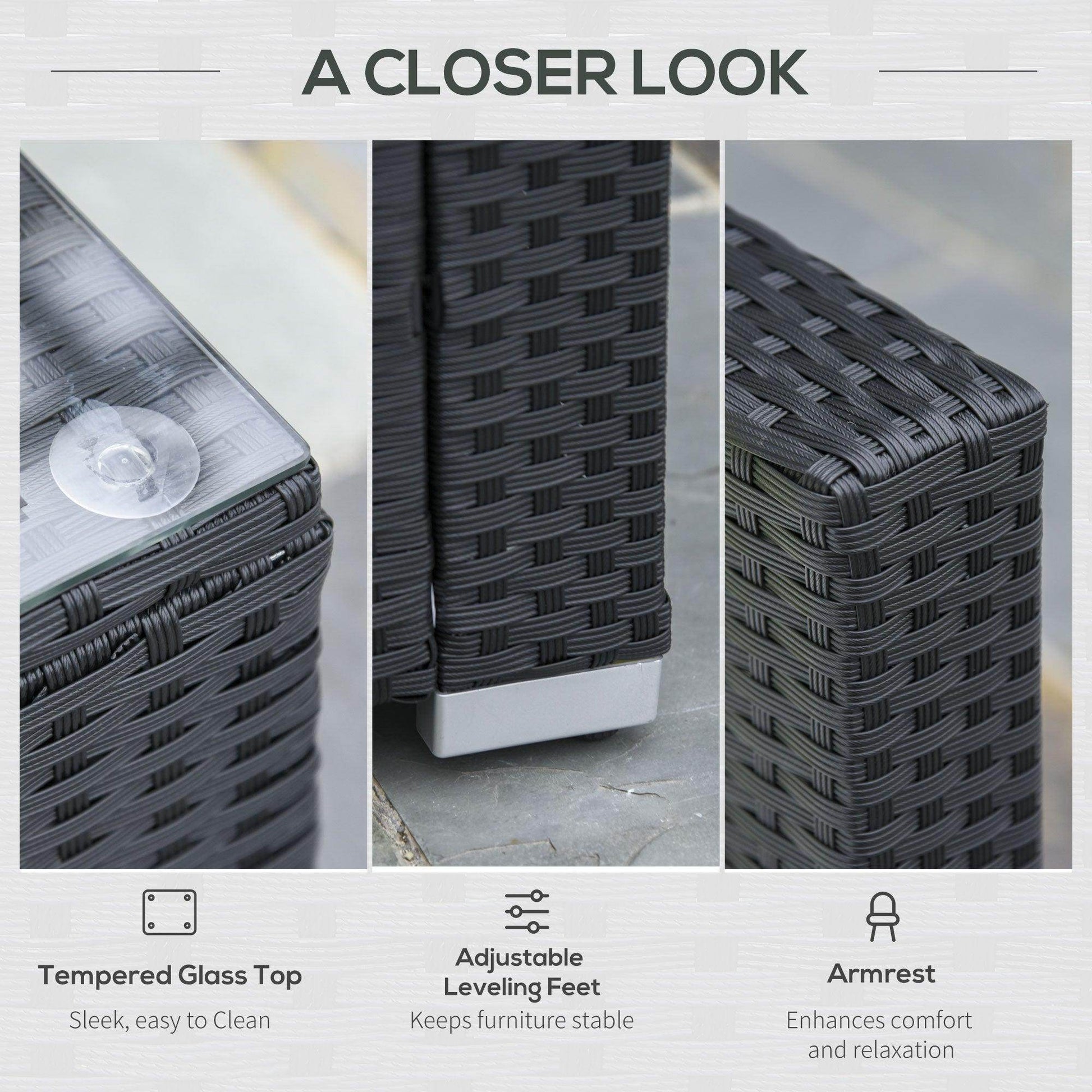 Outsunny Outdoor Rattan Sofa Set - Black - ALL4U RETAILER LTD