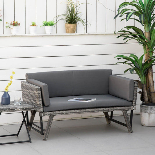 Outsunny Outdoor Rattan Sofabed with Cushion - Grey - ALL4U RETAILER LTD
