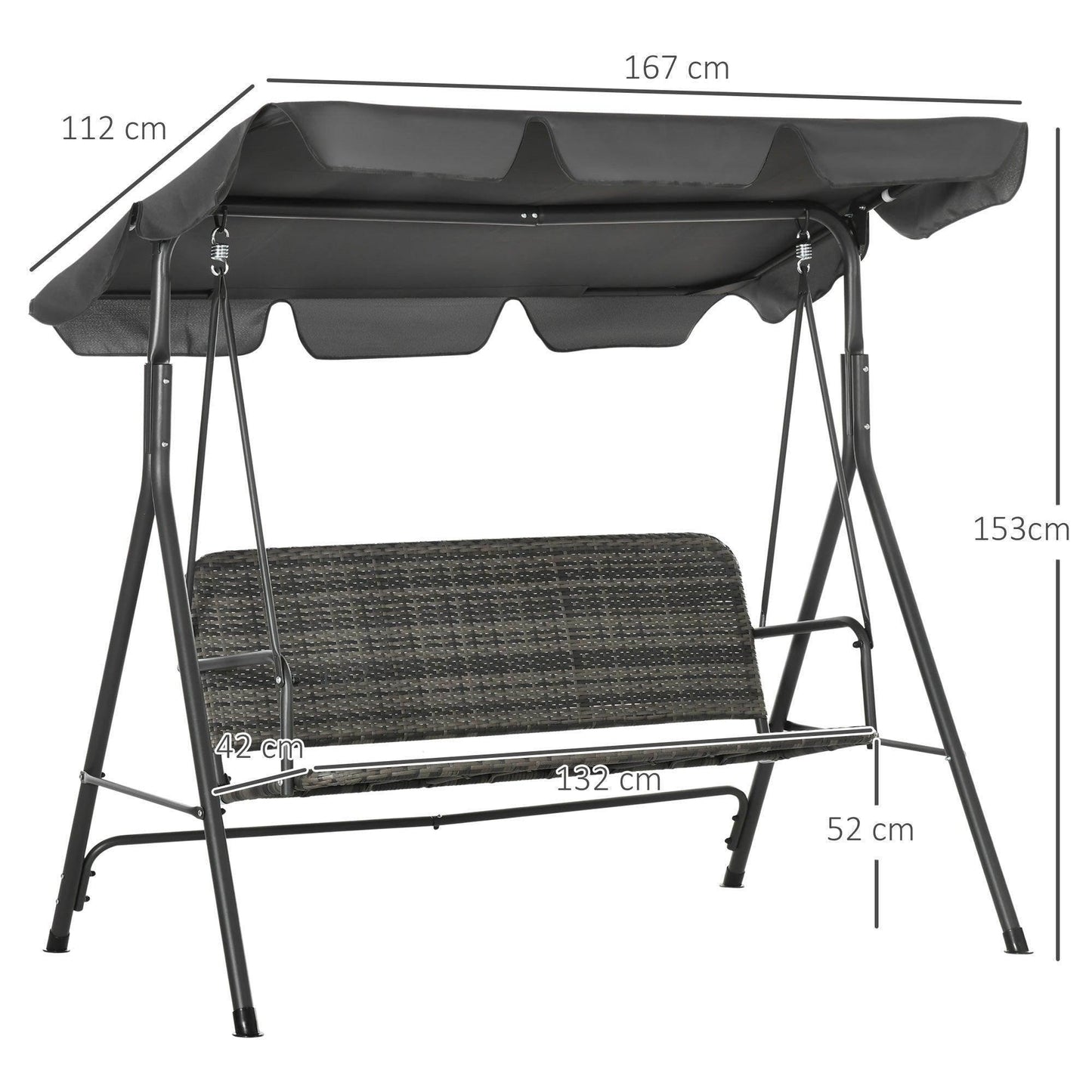 Outsunny Outdoor Rattan Swing Chair with Canopy - Grey - ALL4U RETAILER LTD