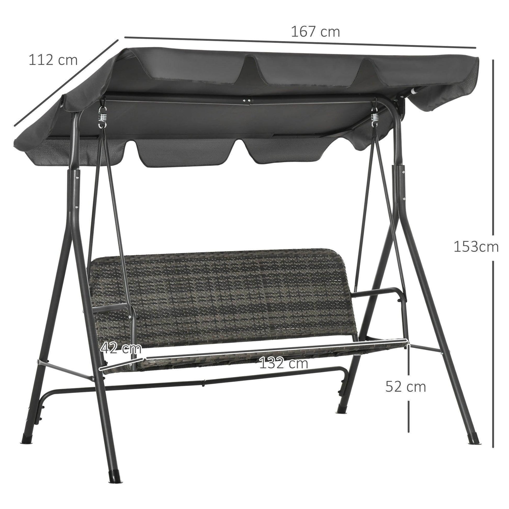 Outsunny Outdoor Rattan Swing Chair with Canopy - Grey - ALL4U RETAILER LTD