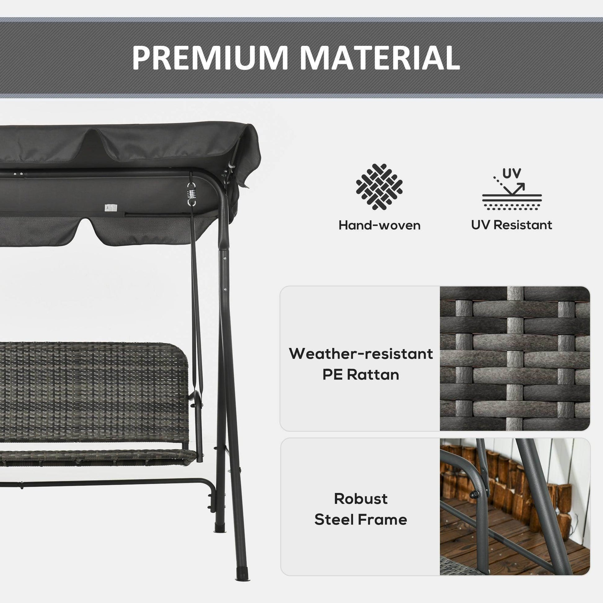 Outsunny Outdoor Rattan Swing Chair with Canopy - Grey - ALL4U RETAILER LTD