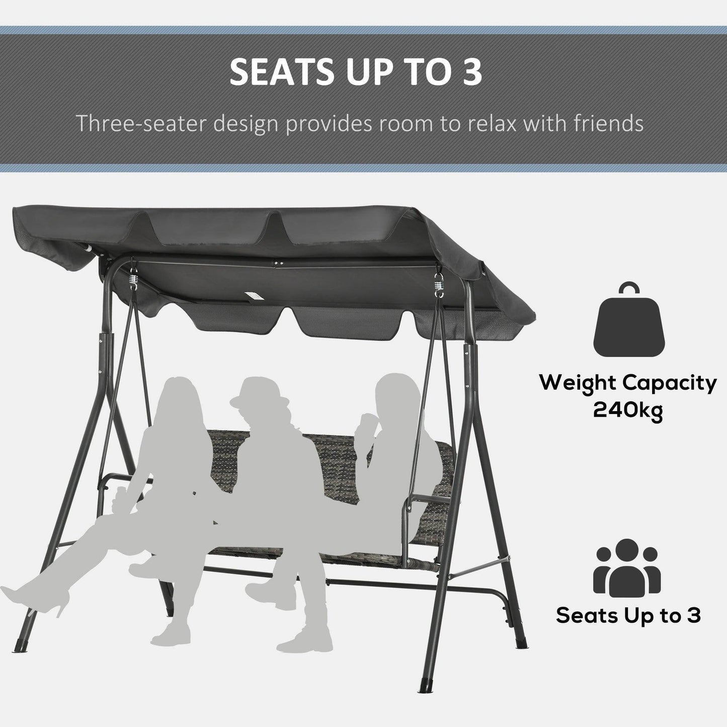 Outsunny Outdoor Rattan Swing Chair with Canopy - Grey - ALL4U RETAILER LTD