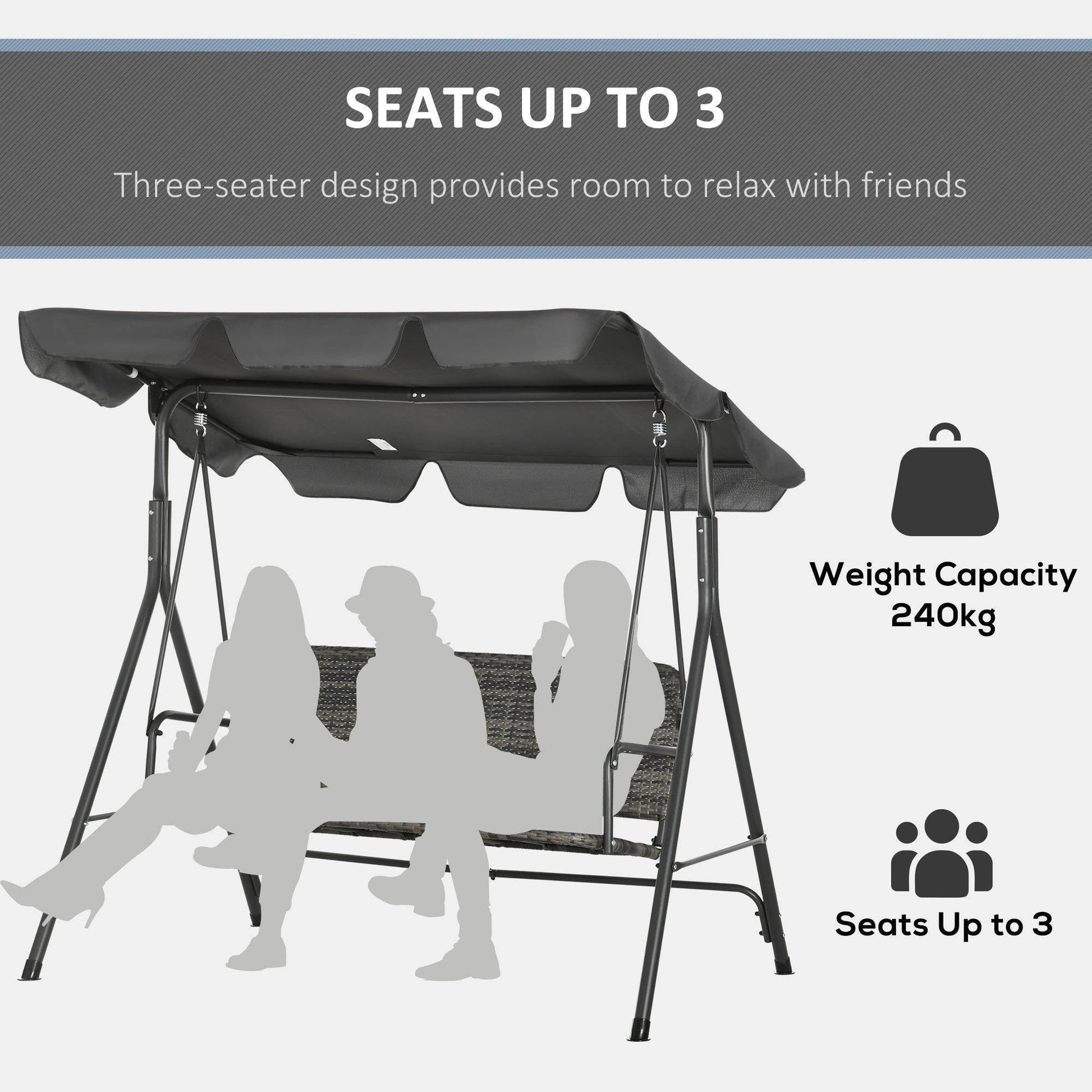 Outsunny Outdoor Rattan Swing Chair with Canopy - Grey - ALL4U RETAILER LTD