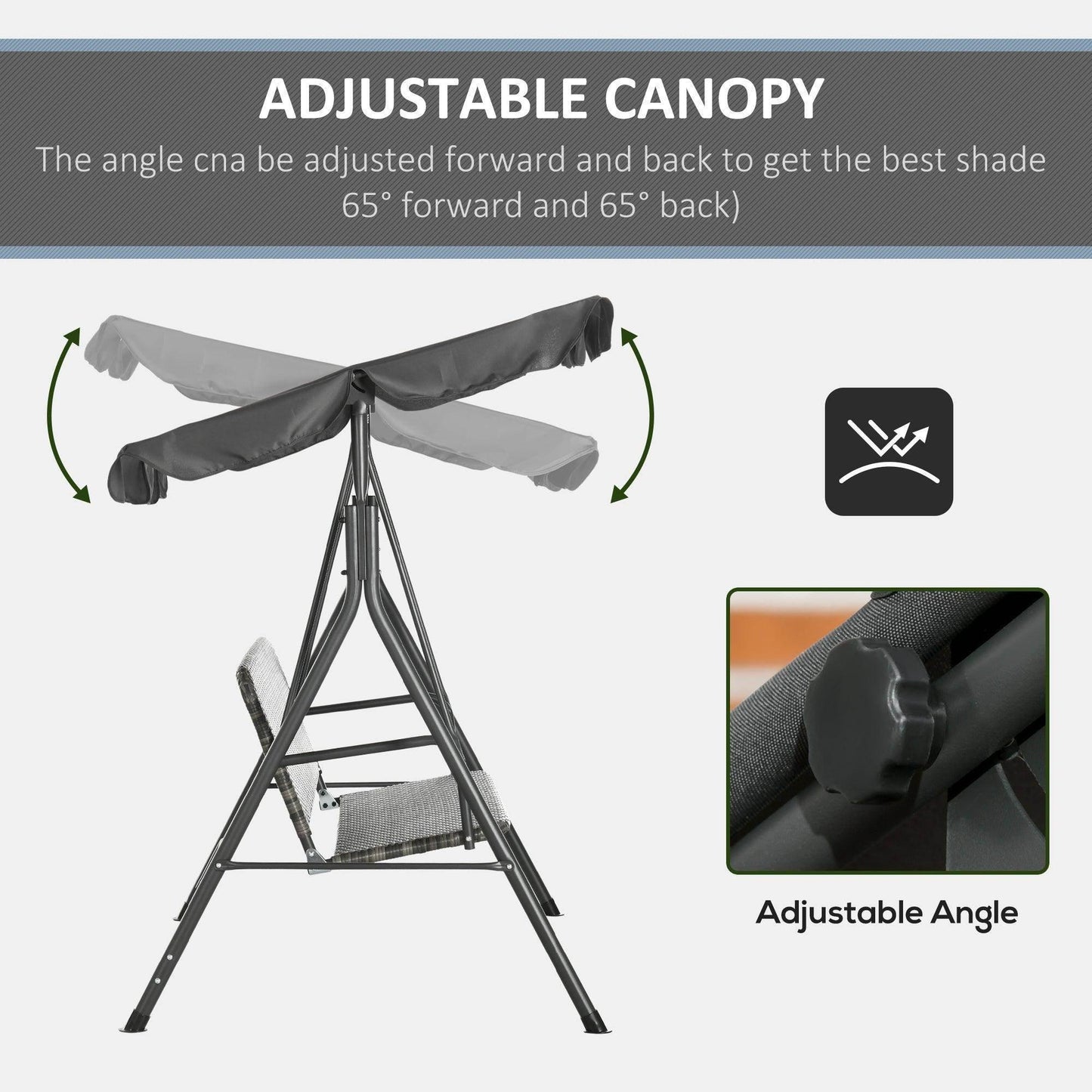 Outsunny Outdoor Rattan Swing Chair with Canopy - Grey - ALL4U RETAILER LTD