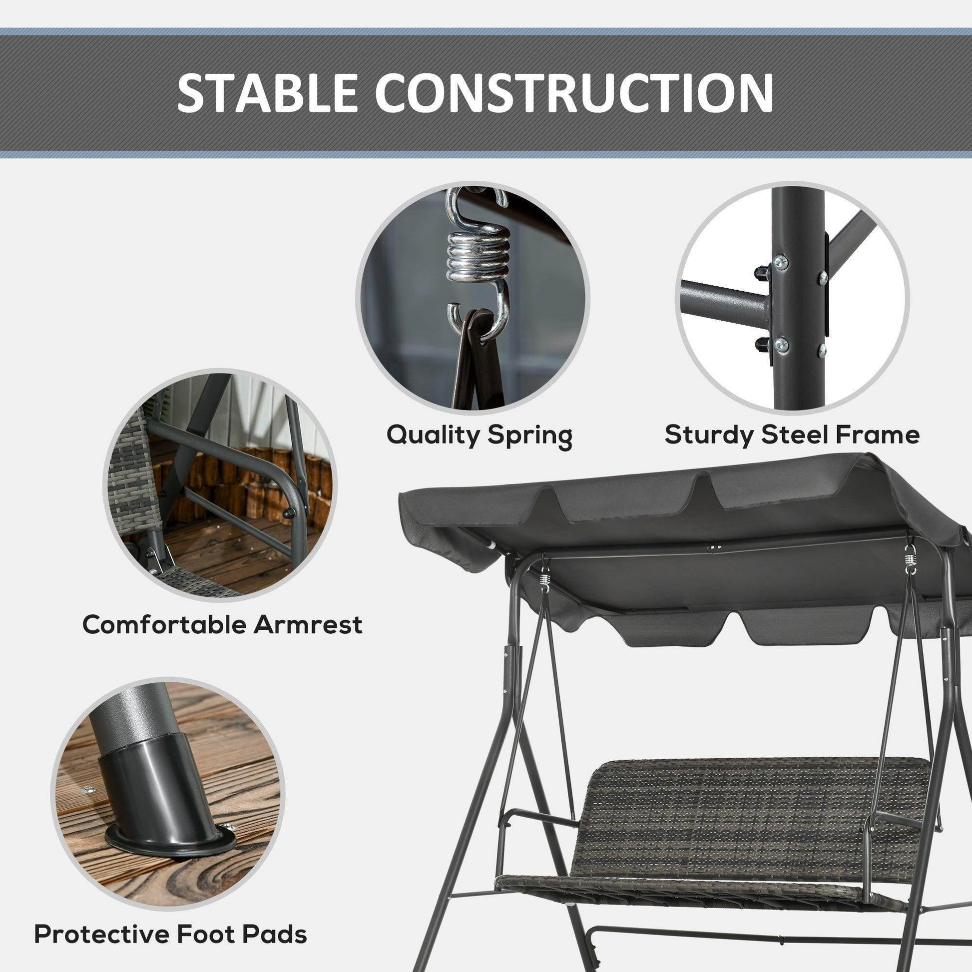 Outsunny Outdoor Rattan Swing Chair with Canopy - Grey - ALL4U RETAILER LTD