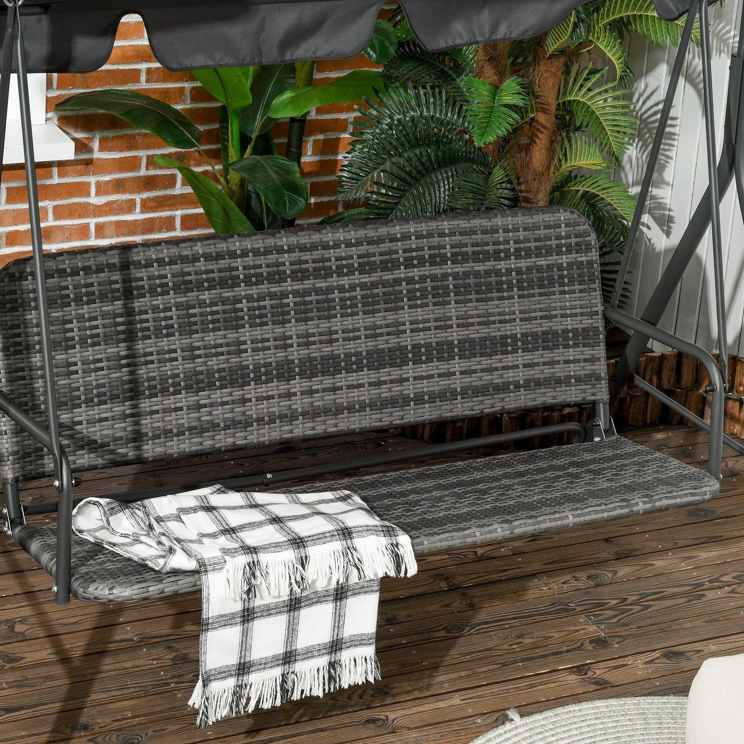 Outsunny Outdoor Rattan Swing Chair with Canopy - Grey - ALL4U RETAILER LTD