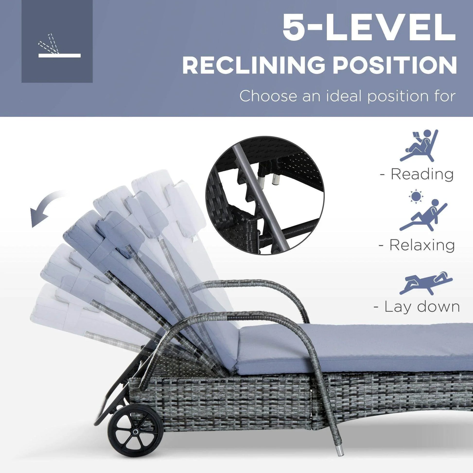 Outsunny Outdoor Reclining Chair Set with Table - Grey - ALL4U RETAILER LTD