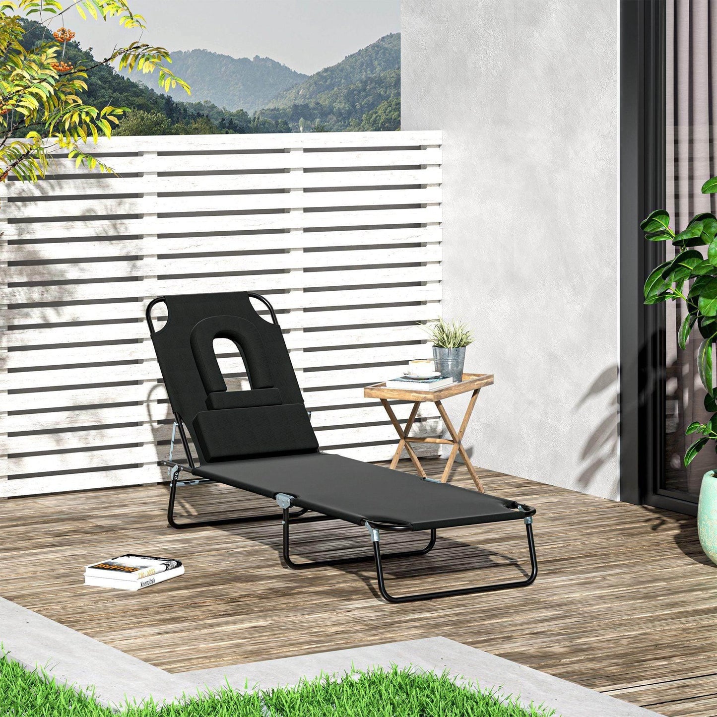 Outsunny Outdoor Reclining Chair with Pillow - Foldable Sun Lounger - ALL4U RETAILER LTD