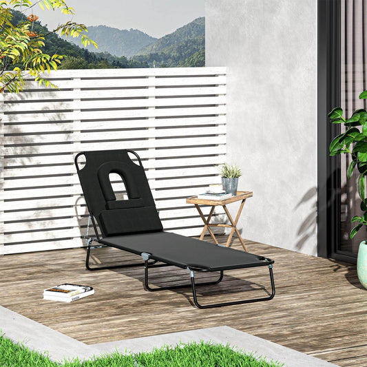 Outsunny Outdoor Reclining Chair with Pillow - Foldable Sun Lounger - ALL4U RETAILER LTD