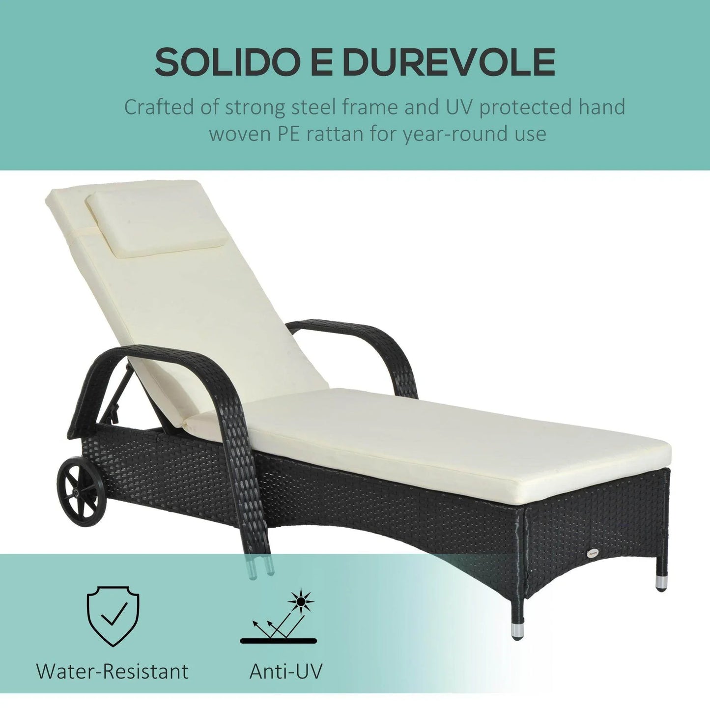 Outsunny Outdoor Reclining Lounger - Black - ALL4U RETAILER LTD