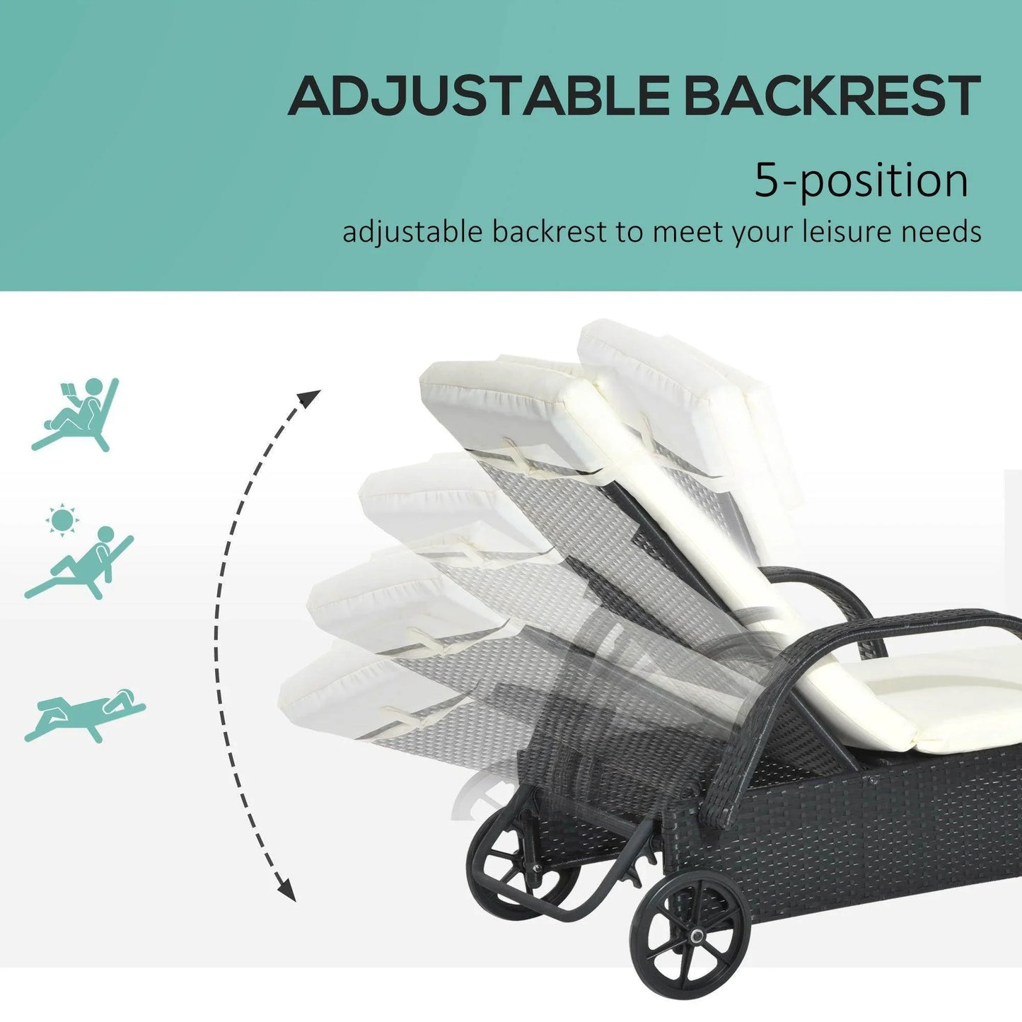 Outsunny Outdoor Reclining Lounger - Black - ALL4U RETAILER LTD